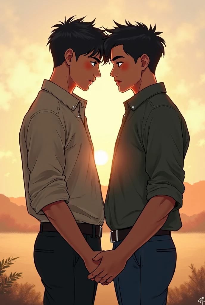 rating_????????, ?????, source_comic, Ian Somerhalder, shirtless, kissing a african woman, white shirt, dreads hair, huging, in desert