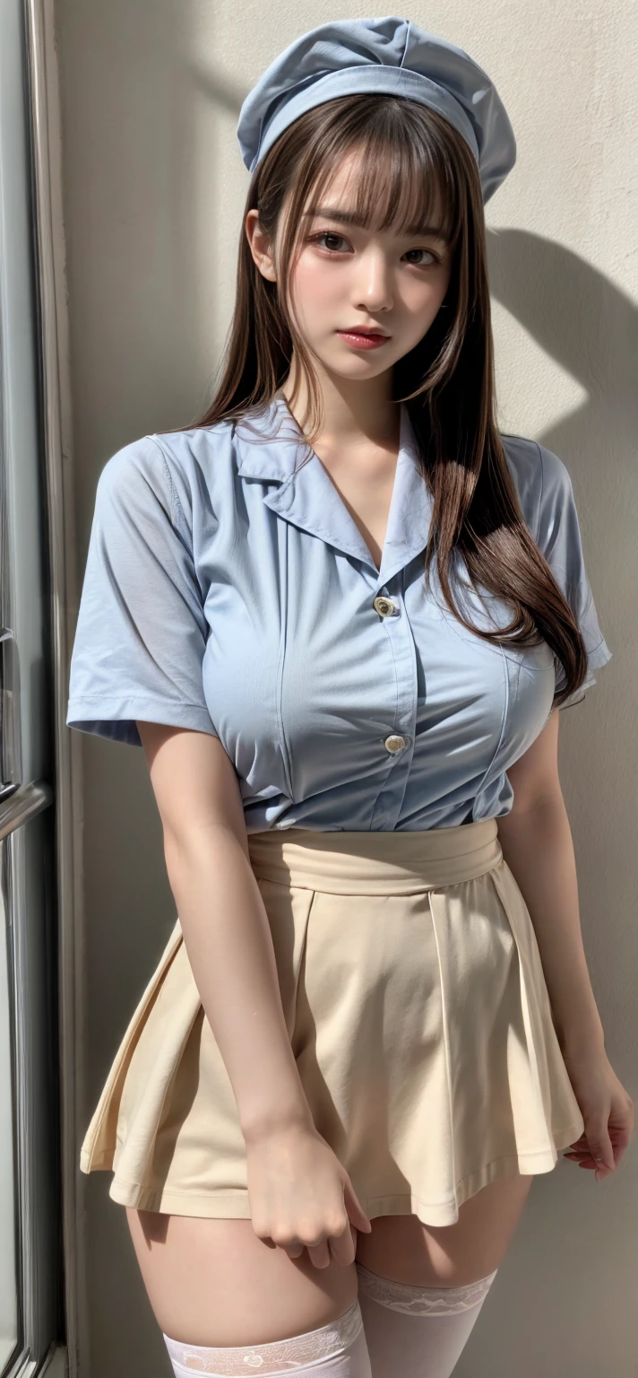 ((Policewoman standing in front of a brick wall)),Highest quality work,Live-action work,Ultra Premium Graphics,8K HD CG Works,High Quality Graphics,High-definition CG works,10x pixels,Ultra-fine detail:1.1,High level of technical detail:1.1 Photorealistic,Natural light:1.5.Lighting Effects(仮想Lighting Effects:1.8)、(Golden White Shorthair)、(Bob Hair)、Thin eyebrows、High nose、Nice red lips、Rose Cheek、Casual makeup face、Cute Face、Perfectly Proportioned Face、Light-toned foundation。Foundation that enhances the clarity of your skin。((American Police:1.5))、((Off-the-shoulder semi-transparent light blue blouse))、((Navy blue tight skirt))。40k、photograph、On the table、Highest quality、Rain Background、((1.A girl with beautiful eyes and light hair、White skin、Mr.A Pose。(Medium Chest::1.1))、Highest quality、On the table、Ultra-high resolution、(Real::1.4)、RAWphotograph、(Perfect figure)、(slim::1.3)、slimな腹部、完璧なslimな体型、Dynamic Pose、One person、Cold light 12000K、Fine face and skin texture、Detailed、Realな目、Beautiful texture、(Real skin)、charm、Ultra-high resolution、Surreal、Very thin、Long legs、High heels、(smile)、Cleavage Emphasis、(The skirt is rolling up)、((Lift-up skirt))、