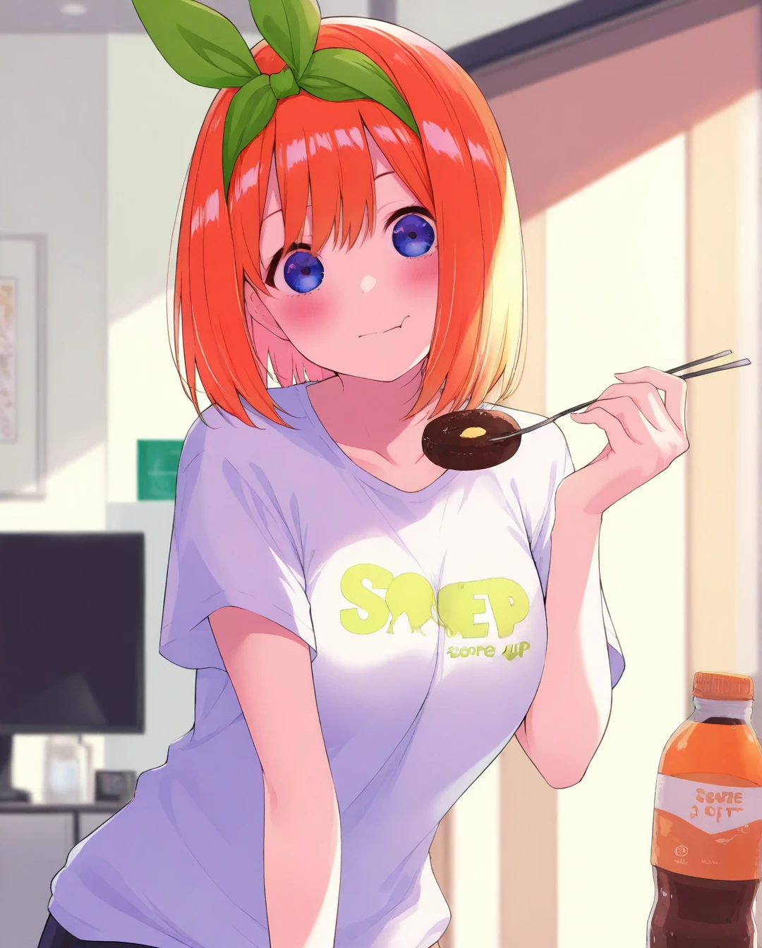 crop t-shirt, underboob, crop top, underboob,1vgirl,solo, upper body, looking at viewer, happy, seductive smile , short sleeves, big breats:1.5, ginger hair:1.5,