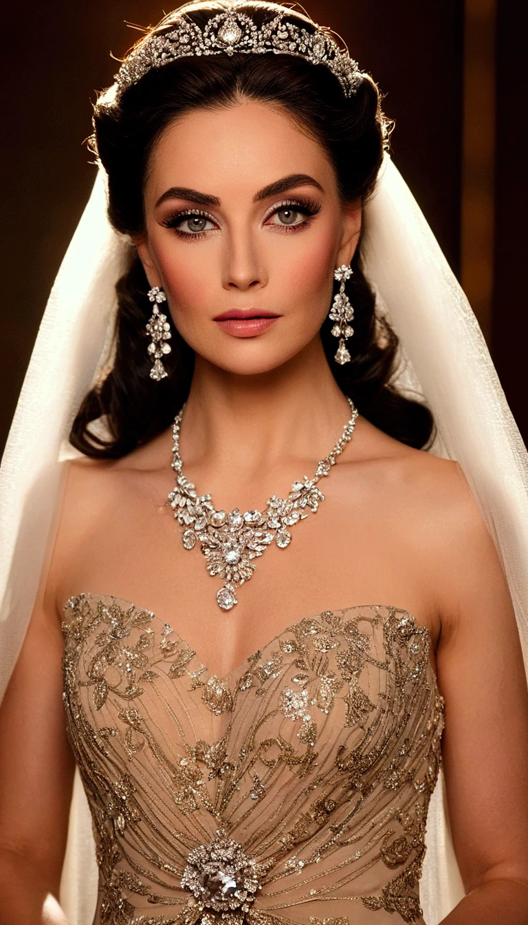 beautiful detailed eyes, beautiful detailed lips, extremely detailed eyes and face, long eyelashes, 1girl, wedding dress, cloak, bangle, bracelet, necklace, watch, man, dress coat, ring, wedding scene, (best quality,4k,8k,highres,masterpiece:1.2),ultra-detailed,(realistic,photorealistic,photo-realistic:1.37),cinematic lighting,warm colors,romantic