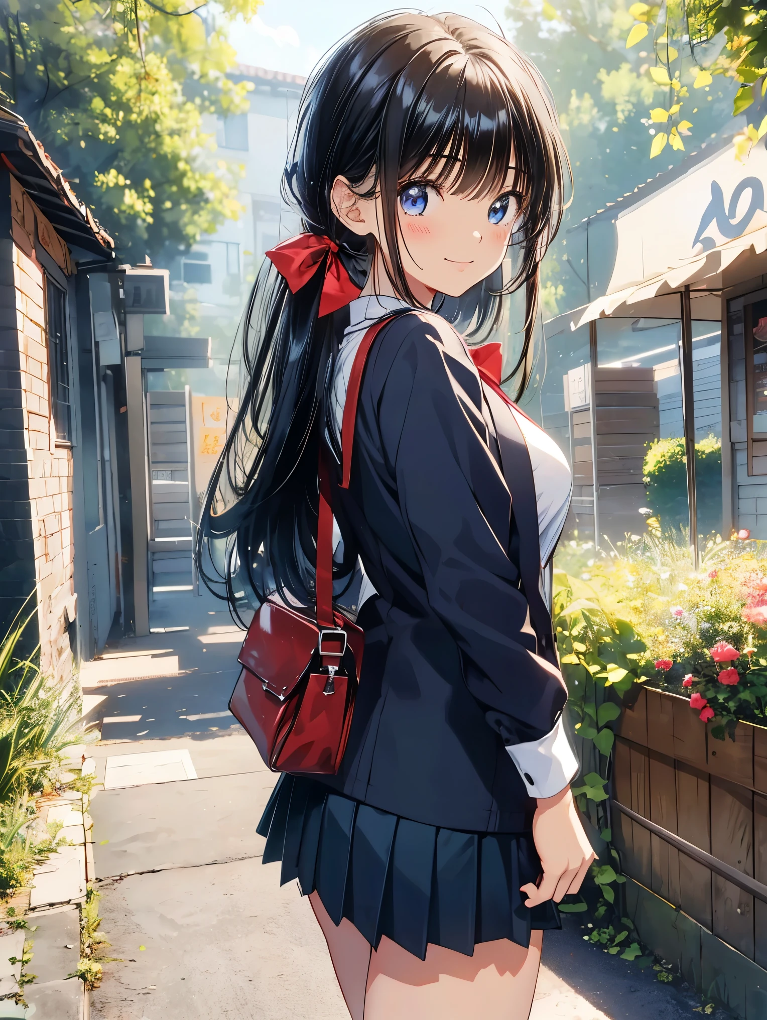 best quality , Masterpiece , only one girl, long, half twin tail,Airy,18 years old, blazer uniform,Put on a cardigan,Moe袖,Nipples, cute, convenience store backyard,At the back of the beverage section, spread your pussy with your fingers , shy smile, Panties Misaligned, shaved pussy, Brown hair with red pins, turn around,Wet,Moe, Slim, SMALLER SHAPED BOOBS, kind smile, is standing,In the back,I'm ashamed,The color of her eyes is dark blue , back