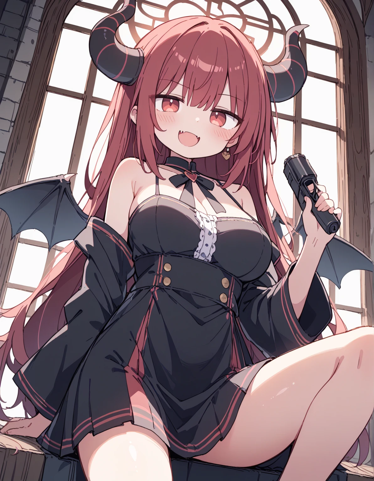 1girl, hinbn, ahoge, absurdly long hair, hair between eyes, mole under eye, demon horns, (demon tail, demon wings:1.1), pointy ears, black clover hairpin, playboy bunny, rabbit ears, pantyhose, detached collar, bowtie, wrist cuff, stiletto heels , best quality, ((masterpiece)), high details, detailed, naughty face, happy, moody lighting, light rays, abstract background, depth of field, cinematic angle camera, <lora:HindenburgXLAL_1:0.9>, establish, rating: questionable,nsfw , cowboy shot, from side, casino, luxury, casino chip, (anime:1.2)