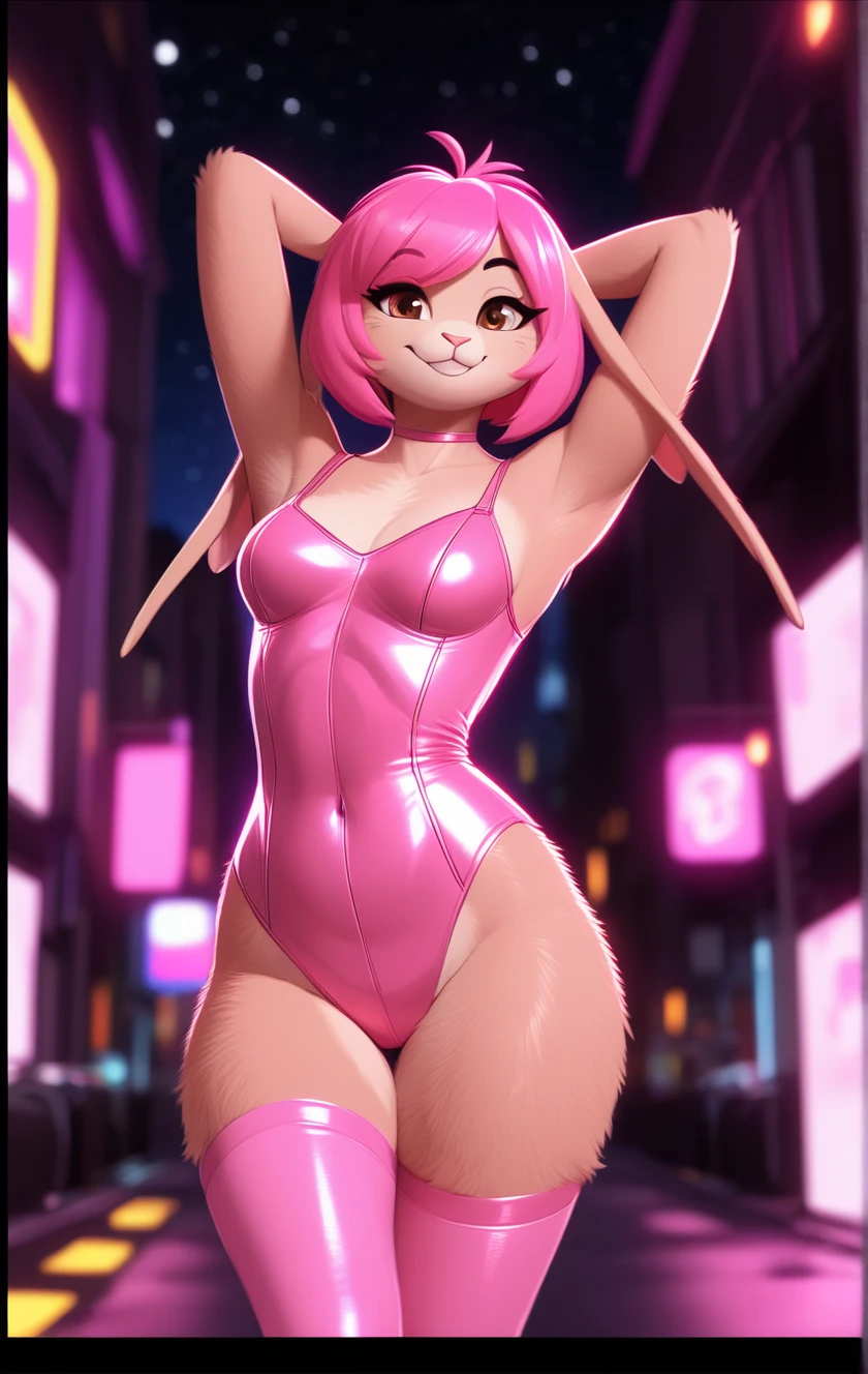 Anime Waifu beautiful detailed eyes, beautiful detailed lips, extremely detailed eyes and face, longeyelashes, 1girl, sensuous, young woman, medium breasts, beautiful feminine face, nice thighs, slim, sexly, ??????, beautiful clothes, perfect body, cinematic lighting and framing, (best quality,4K,8k,highres,masterpiece:1.2),ultra-detailed,digital painting,portrait,glamorous,highly detailed,soft lighting,warm color tones artwork, highest quallity,gorgeous eyes, cute hair, beautiful face, beautiful fur, standing alone, 1 girl, した乳head, anime girls, (all-body), curved, beautiful breasts,shining skin,glare eyes, soft skin, shining skin, soft skin, shining skin, (Purple slingshot swimsuit without shoulder embellishments, head, or abdomen.)、side bust, neckleace, bare feet, high-heels, (pink hair), (bare head:1.3), (bared shoulders:1.3), (bare clavicles:1.3), fake bunny ears, blue colored eyes, They are standing