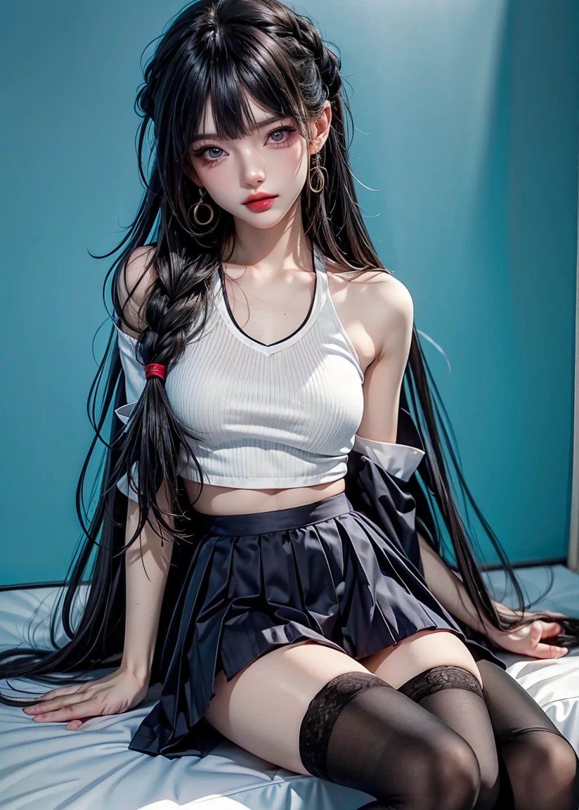 creates girl 14 years old, body 1.60 meters, sitting position, top clothes mini skirts, necklace objects.