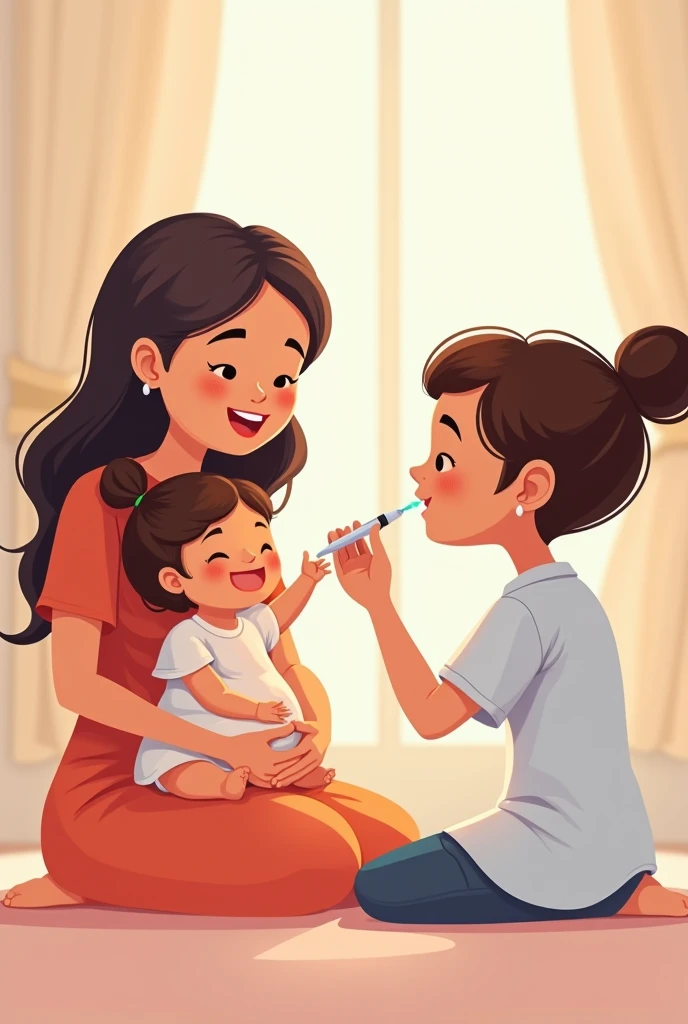 The woman feeds the baby with her breast