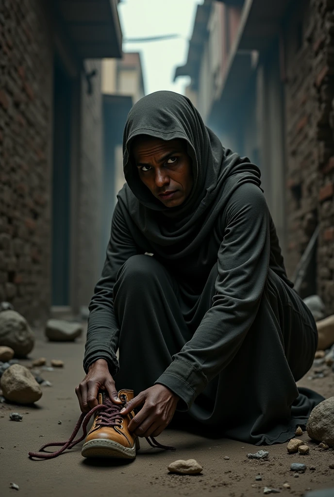 hijab crawling, chained and shackled in garbage, humiliation, (restrained:1.2), (dirty body), (tears)
