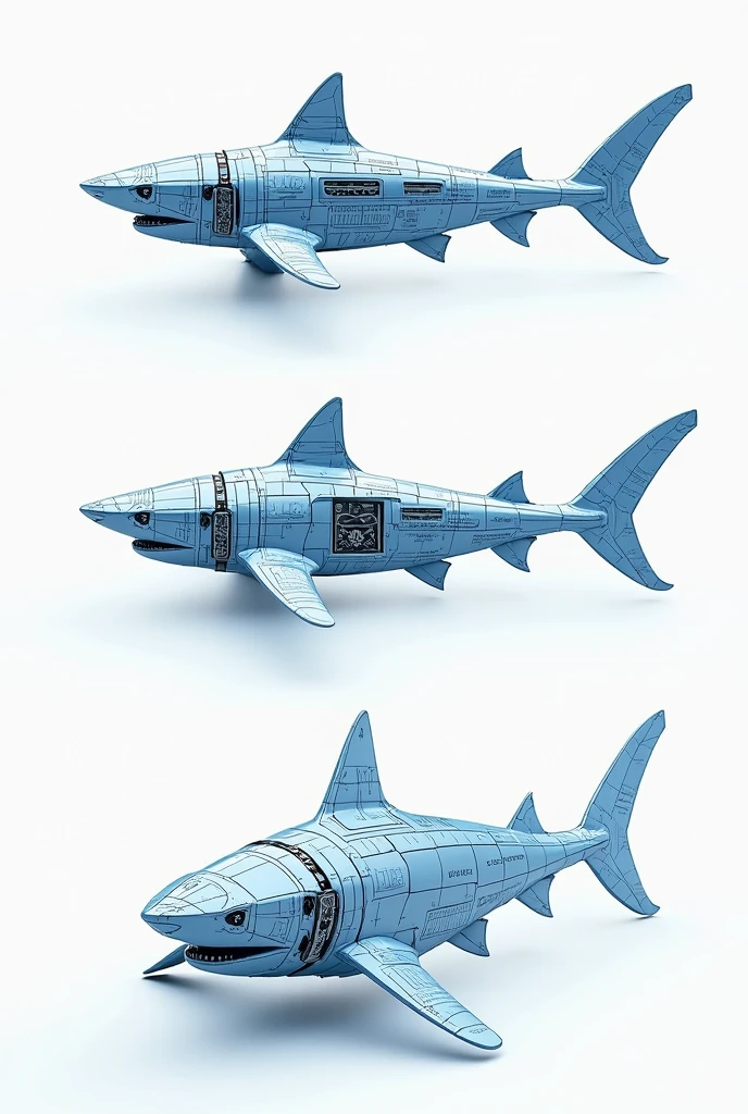 Blueprint shark from various angles