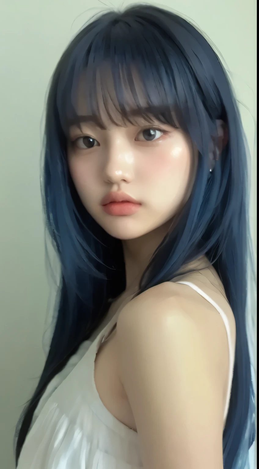 Blue hair, blue dress, blue theme, blue background