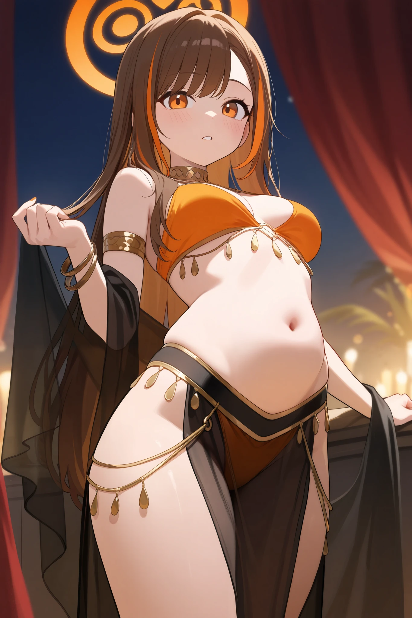 NSFW,Ellis Greyrat、Ahoge、Eye hair、Long Hair、(Red Eye:1.5)、Red hair,Side Lock,(Belly dance:1.5),(Face Veil:1.5),(Small breasts:1.2),(Perfect hands),(Perfect Anatomy),(masterpiece),(highest quality),Embarrassed,blush,Aroused expression,night,(orgasm:1.3),(Falling into Pleasure:1.5),Having sex,Creampie