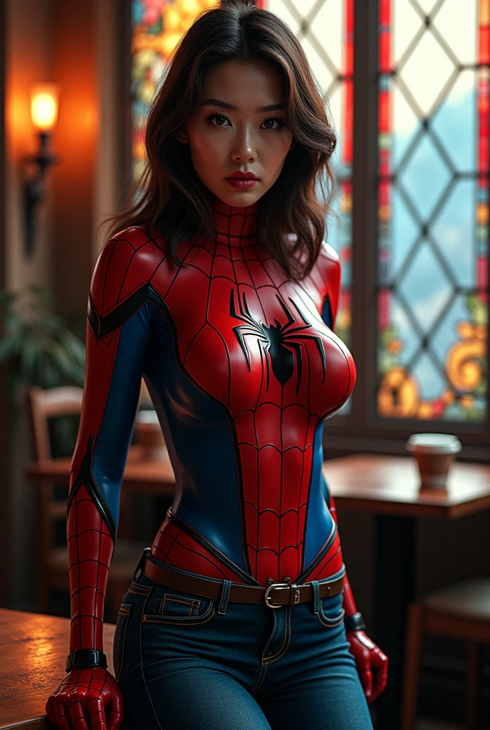 ((Riley Reid )), (((exposed breasts, show nipples))), removing costume:1.2, bright eyes, ((costume is open from her chest to her vagina)), smile, Beautiful woman detailed defined body, ((spider man cosplay)), small breasts, ((breasts popping out)), thigh gap, (perky), brunette hair, narrow waist, wide hips ((bare chest)), (show nipples) (((location is detailed city rooftop))), time of day is night, the costume is coming off, ((her bare breasts are exposed)), visible nipples, (visible vagina)