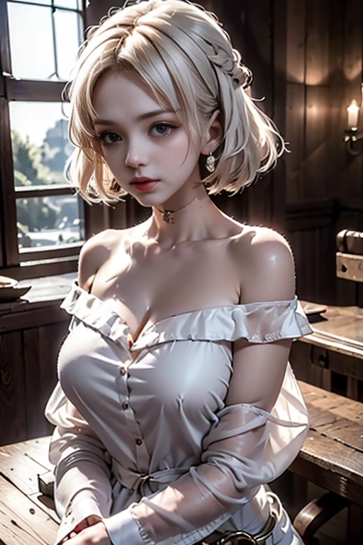 Awesome, espreitando o espectador, realista, Cabelos Morenos, Longas, whitish hair, Minucioso, grande altura, mini camisa transparente de pano branco, Fio dental transparente branco, RAWE is very detailed, seios grandes, Grasp your breasts with both hands, Espalhe as pernas, sexualmente excitante, expressio sexual, Pele brilhante e brilhante, maquiagem, alegria, refletores, olhos cor-de-rosa, heart earrings, 1, sozinho, feminino, Flor do cabelo, Cabelos Longos, cabelos multicoloridos, cabelos brilhantes