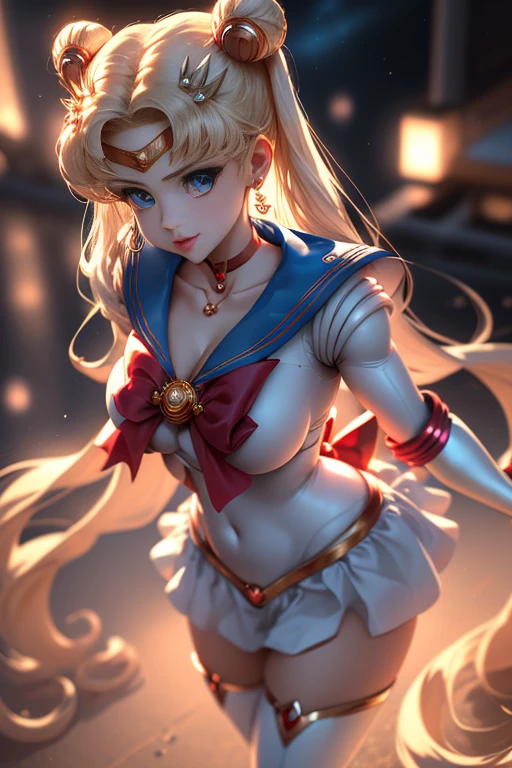 masutepiece, cheio: 1.3, to stand, 8k, 。.......3d, Realistic, Ultra Micro Fotografia, of the highest quality, Extremo detalhe CG Unity 8K Wallpapers, de baixo, detalhes intrincados, (NSFW),(1 female), 28 anos, (..lua marinheiro Super ..lua marinheiro Mer1, Tiarra, Marinheiro Senshi Uniforme Marinheiro: 1.2, Lua Marinheiro: 1.2), Loira incrivelmente longa e brilhante de duas caudas, Loira de cauda dupla reta fina e muito longa, coque de cabelo, Ornamento de cabelo redondo vermelho em um coque de cabelo, Uniforme Sailor Senshi, (colarinho azul, Colar de marinheiro azul, Mini blue pre-gate skirt: 1.3, fita vermelha muito grande no peito,: 1.3, Long gloves of white latex: 1.3, luvas vermelhas nos cotovelos, very large red bow behind the waist,: 1.1, clivagem parece maior, uma tiara dourada, detalhes do brinco: 1.5, Olhos azuis Brilhantes, beautiful face, olhos bonitos, olhos brilhantes, lips up to: 1.5, up to, Sharp, pale eyebrows, long dark eyelashes, Double eyelashes), Joias de ouro de luxo, up to, para cima e musculosos,, um rosto pequeno, seios grandes, perfectly proportions, cintura fina, Pose de modelo sexy, visible pore, sorriso sedutor, perfect hands: 1.5, high-legged swimsuit, very suitable and suitable high gloss white holographic leather, octane rendering, highly dramatic picture, Luz natural forte, sunlight, exquisite lighting and shadow, Dynamic angle, Digital SLR, foco nítido: 1.0, Maximum clarity and sharpness, (space background, fora, ....lua, Dynamic background, Antecedentes detalhados),(coelho, coque duplo, bicaudal, Faixa separada, circlet, jewelries, brincos, gargantilha, red bow, luvas brancas, Bosques de Cotovelo, saia azul),(Mecha Musume)