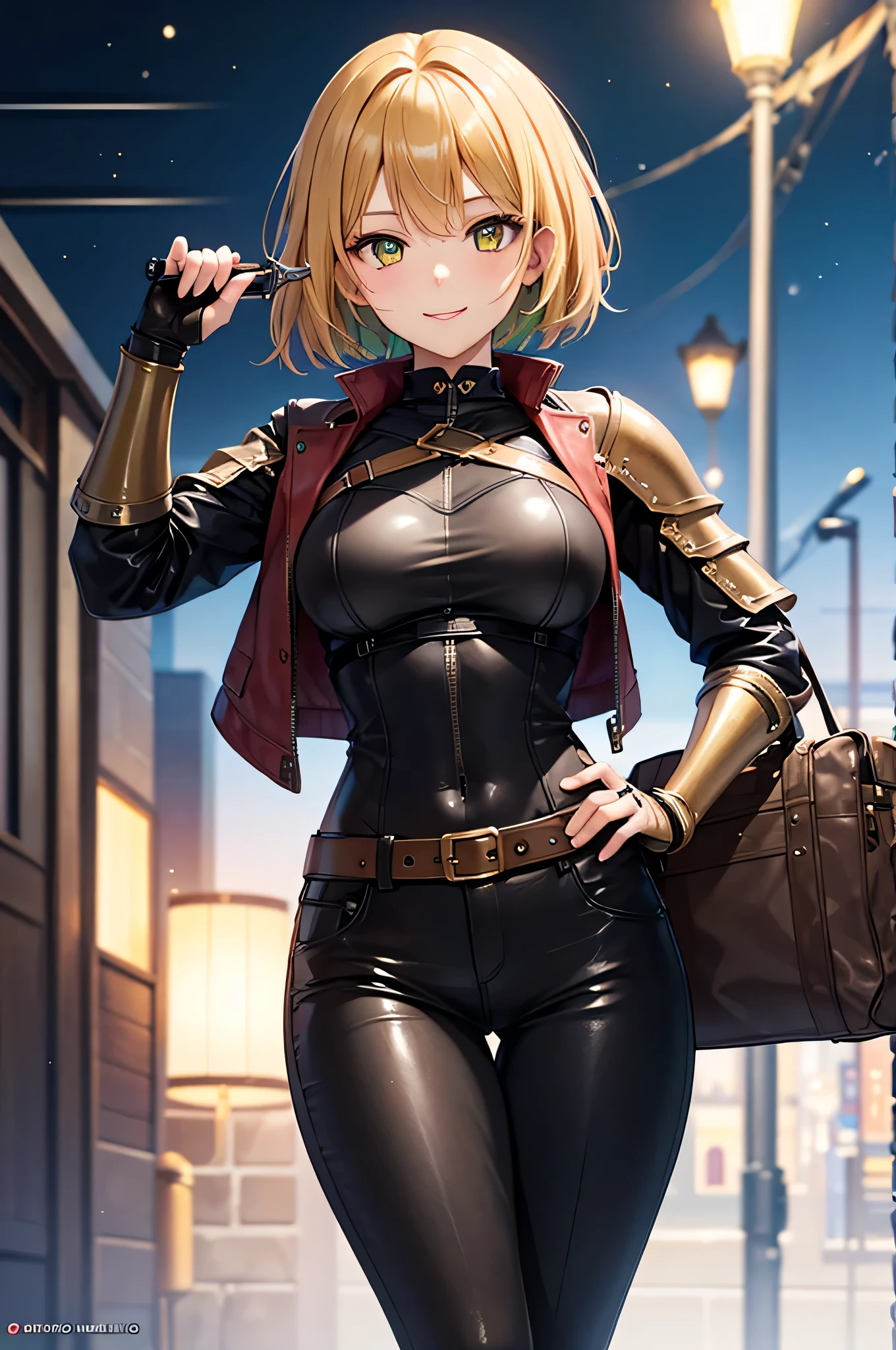 table top, highest quality, shape, green bodysuit, red scarf, mask, Helmet, Special effects, belt bag, Dark green combat suit, バッタmask, alone, whole body, Came, (woman:1.6), ((NFSW:1.5))