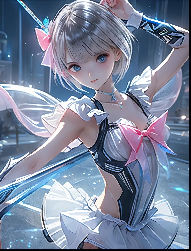 Anime girl with sword in a city at night - SeaArt AI