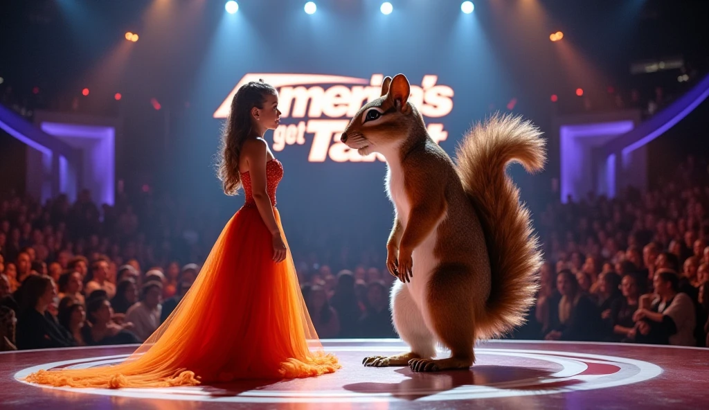 create a capybara in a red dress singing at a dance