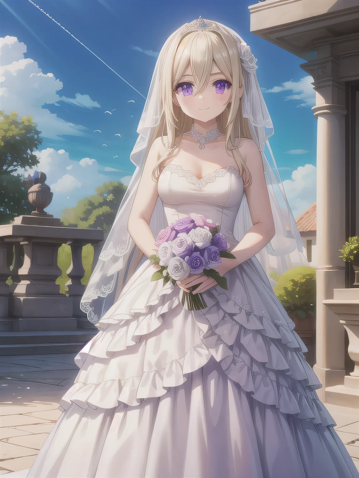 (masterpiece:1.3),((High resolution)),((high quality)),((Super detailed))、One girl、Perfect balance、Perfect Face、Detailed face、Cute Face、beautiful詳細な目、Expressive eyes、Cute eyes、Shiny eyes、Perfect body、beautiful体、Perfect body、beautiful体、(((Wedding dress)))、Off the shoulder、marriage、church、marriage式、bride、smile、、(Large Breasts)、(head shot)、Embarrassing、blush、beautiful女の子、Cute Face、beautiful顔、Cute Face、beautiful、Best Quality、Good anatomy、Decorations　、Shiina Mayu、smile、Closed Mouth、blush、Are standing、From below、(NSFW:1.3), ((Super detailedな背景)), Mistress Pose, ((8K Wallpaper)) , smile,  Watching the audience, Moody lighting, In-person audience