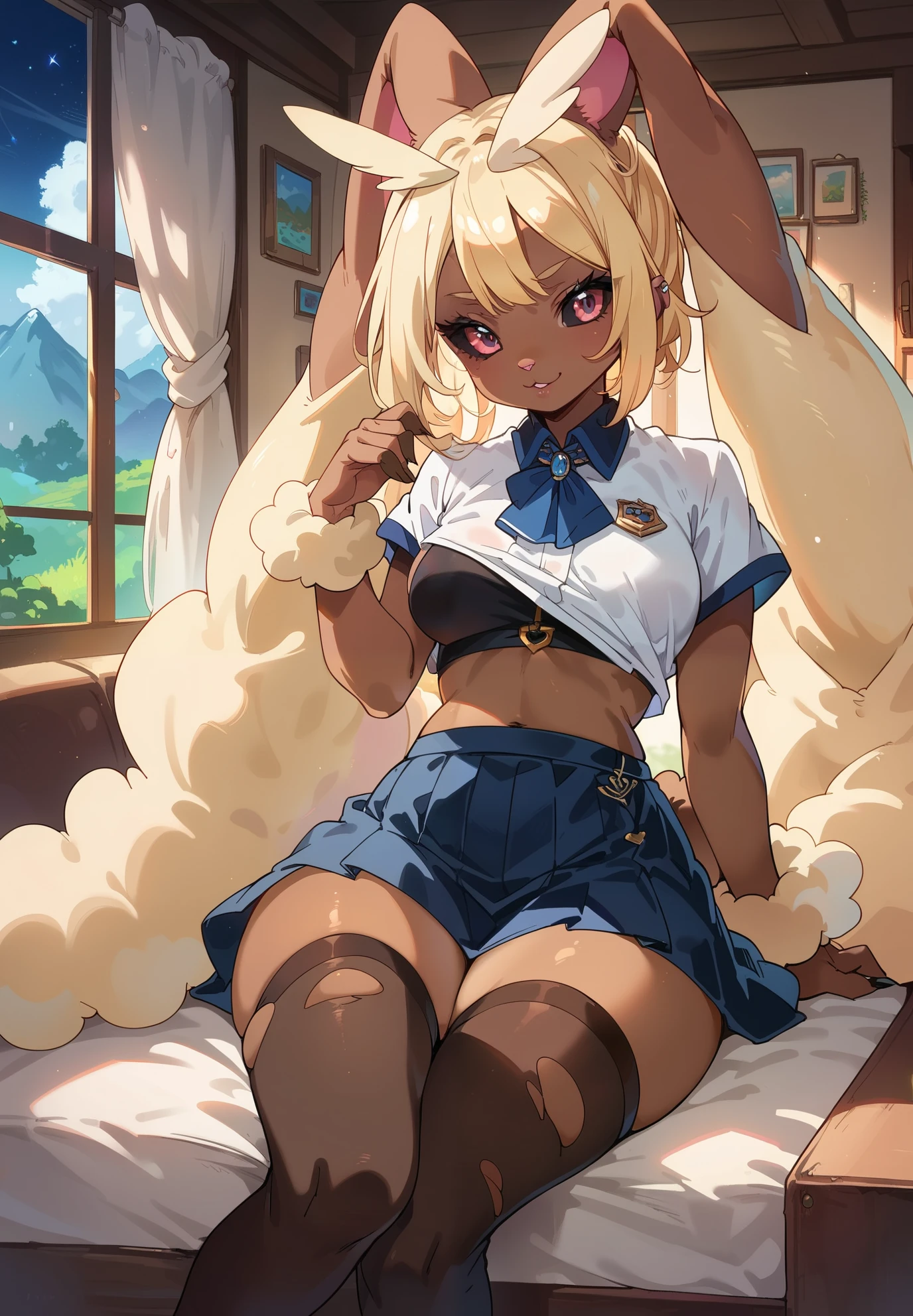 nsfw,,1 person,Sweat,White Breath,solo,,Pokémon,Lillie,Groin bulge,(Cleavage voyeur),Leaning forward,room,(D Cup),View from above the parka