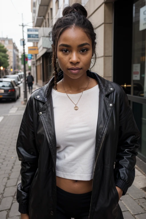 black model wears white solid oversized t-shirt, Produce a visually stunning and hyper-realistic banner image with top-notch quality, Pay meticulous attention to full skin details on the model to enhance the realistic aesthetic. The final output should be in 4K resolution and tailored specifically for a streetwear store front banner, meeting the highest standards of quality and appeal.