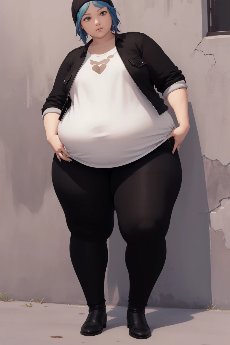 ((best quality)), ((masterpiece)), (detailed), perfect face, 4k, 8k , thick woman, thick body, wavy short hair , wearing sneakers , full body, tight denim pants, jeans, slightly fat belly , slightly fat thighs , slightly fat arms, woman , fat cheeks ,