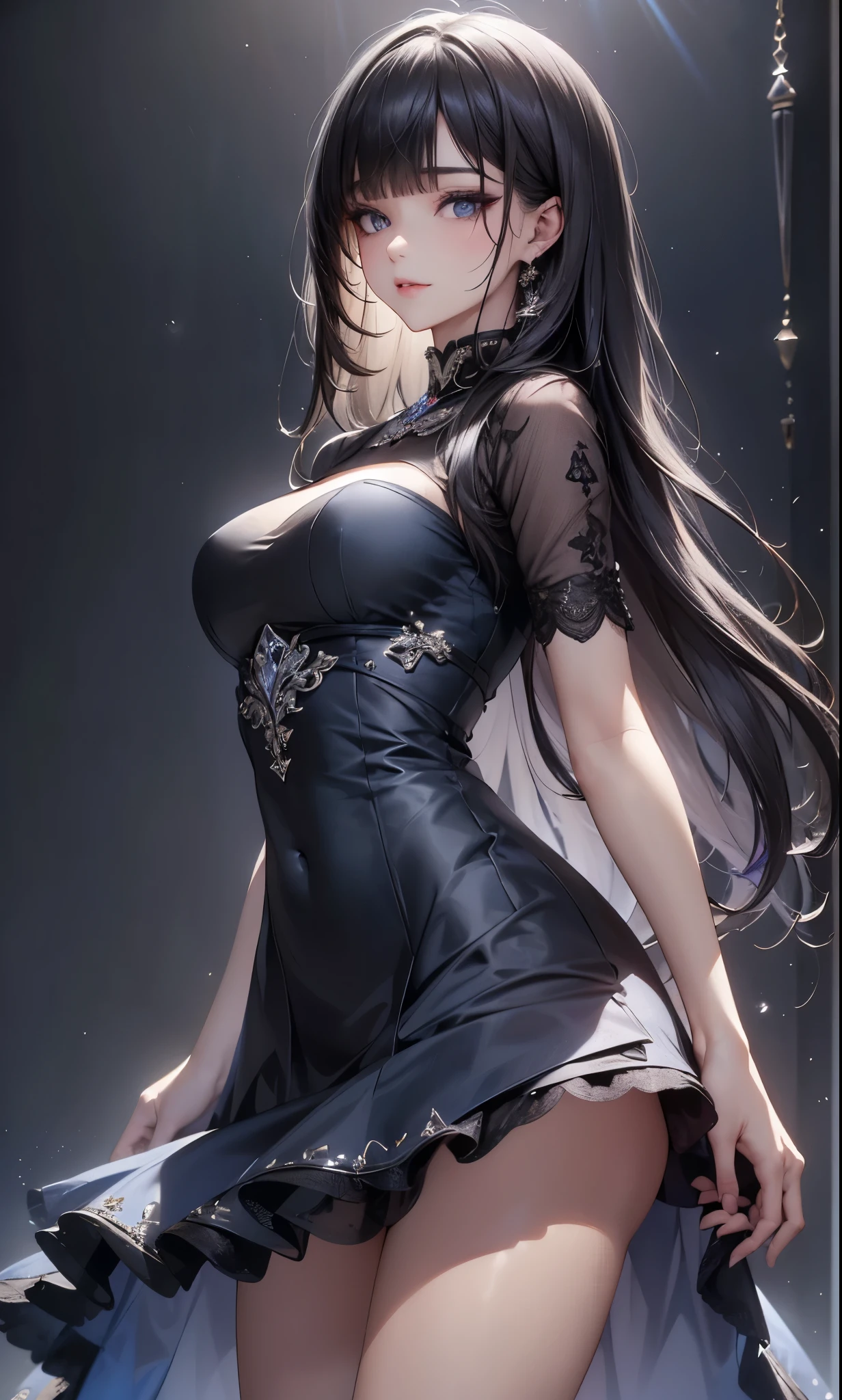 Anime girl in a black dress posing for a picture - SeaArt AI