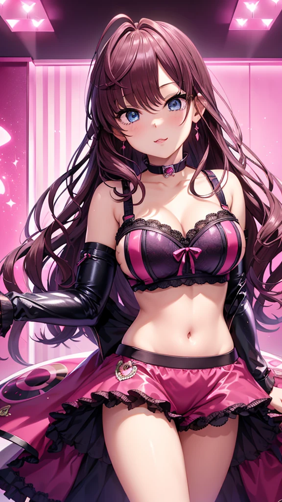 TokinoSora, long hair, star hair ornament, blue eyes,masterpiece, Highest quality, High resolution, collar, Chain Necklaces, Expose your shoulders, Cleavage, Off the shoulder, Pink jacket, Open jacket, abdomen, belt, Black Skirt, alley, Contact us, Talk to your audience、smile, Open your mouth, Are Are standing、,{{alone,Boyish 1 Girl}} Are standing,,{18-year-old},Black trench coat and leather boots} Show Viewer,, tattoo, High heels, but, belly button, smile, Purple Lipstick、Pink Eyes、Grin、smile, A light smile, Anger, blush, saliva, black micro mini skirt、 tattoo、(濃いPurple Lipstick、Purple lips)Leather Thigh Boots、Highlight the face、、(濃いPurple Lipstick、Purple lips)Purple eyes, Purple lips、Absolute area、Leather Micro Mini Skirt、Browsing Caution、Abdominal muscles、bad woman、sadistic、Are standing、(half:1.3), Wide Hips, Thick thighs, (Thigh Gap:1.2), BIG ASS, (Shaving, (Lower abdomen tattoo:1.5), (Heart tattoo:1.5), (belly button: 1.1), (Expose your shouldersさせる: 1.1), (Evil smile: 1.3), 1 Girl, whole body,