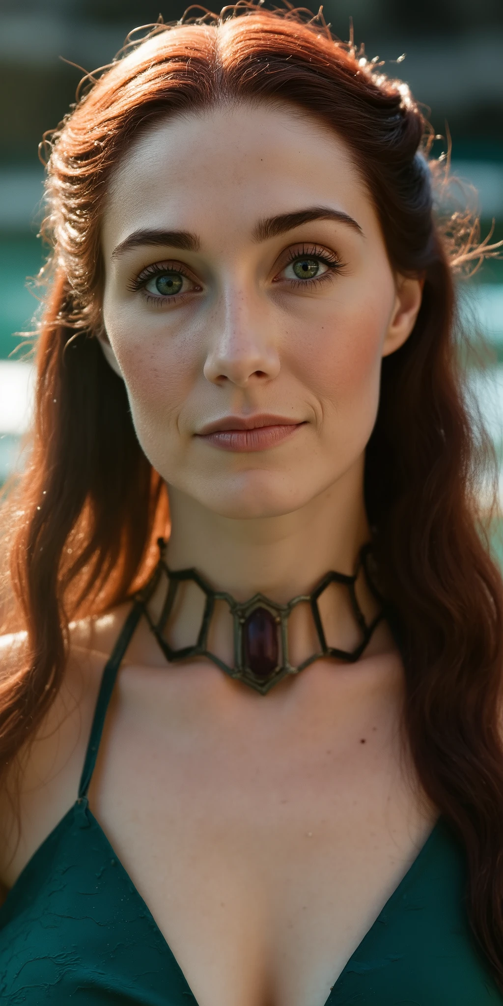 ((close-up portrait))A woman with wavy hair, green eyes, captured in ultra-realistic 8K resolution using a Canon EOS R5 with a 50mm f/1.2 lens. Her face is sharply detailed, stunning, angelic woman with fair skin, long straight hair, and light green honey-colored eyes. extreme reality, hyper realistic, Beautiful, Woman Swimming, Outdoor Pool, Expressive Workout in a Beautiful Portrait Style, Perfect Composition, Incredible Detail and Beautiful Rendering, 8k Fine, Realistic Conceptual, Perfect Light in Natural Volumetric Cinematography, Soft Light and Shadows, Award Winning Photography, Masterpiece.