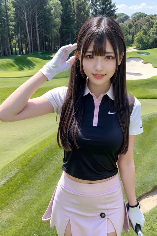 , Best picture quality (8K, high resolution, Masterpiece: 1.2), super detailed, 215 Short Hair, -yeld wo,
situation: A shot from a bunker。
clothing: Golf Wear、Shorts or skirt、Golf shoes、Sun visor。
angle:
Close-up: The hands holding the sand wedge、A detailed view of the swing at the moment the sand is sent flying。
Detailed depiction: Bunker sand and green in the background、Emphasizing the difficulty of bunker shots。
, random cute pose ,big eyes ,Puffy eyes , Heart Pupil, blush , huge shy smile , salute