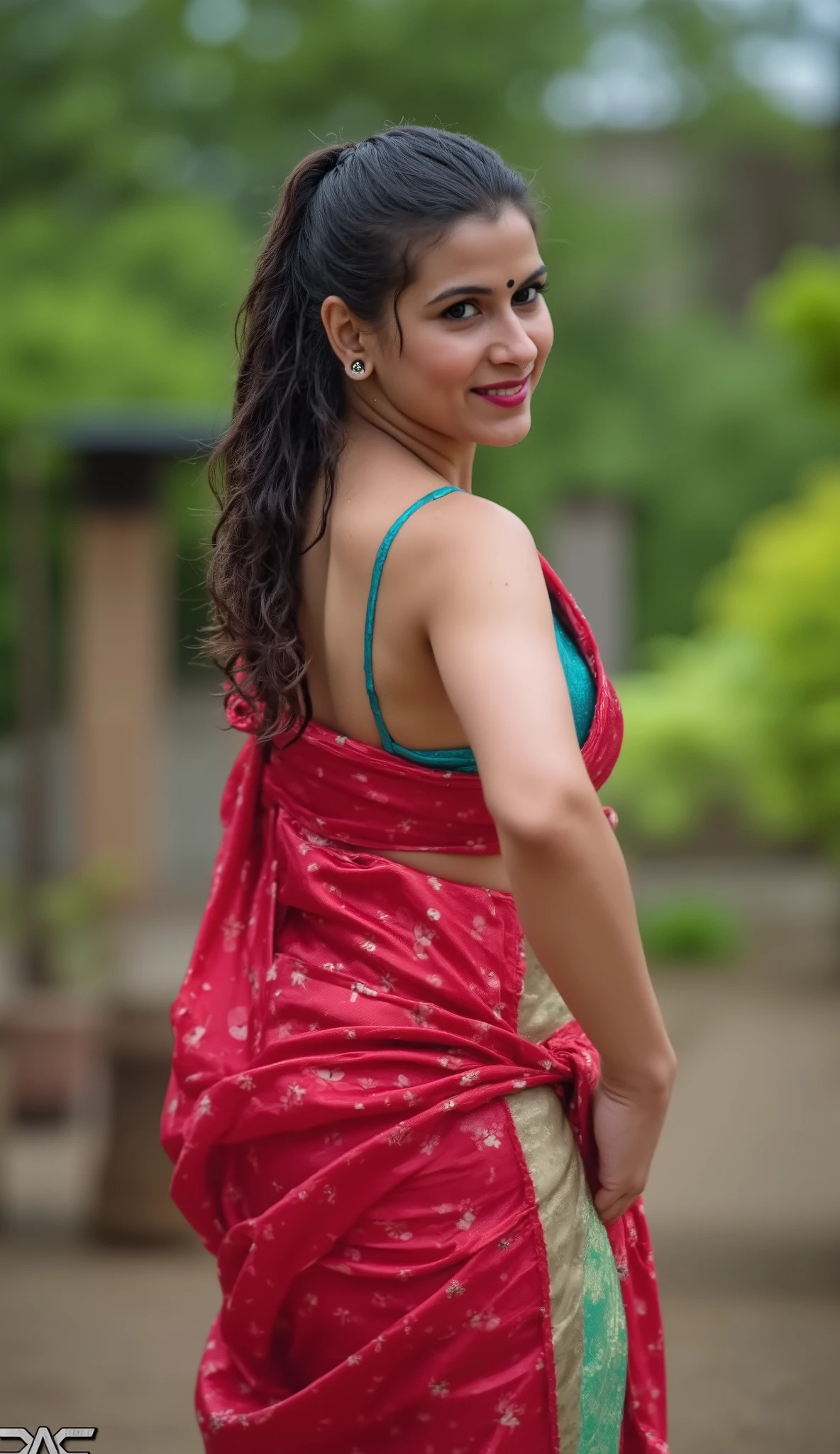 Beautiful cute wet tamanna bhatia, with thick thighs and a curvy waist, wearing a beautiful saree, ((lowwaist)), ((wet silky hair)), ((wet hair)), ((loose wet hair)), (( beautiful Indian dress)) , bindi on forehead, highly detailed, depth of field, cinematic lighting, intricate, ((26yo, gorgeous face, model, makeup)), gorgeous Indian woman in outdoor wearing bra, milf, dusky skin, makeup, curvy, tall, hourglass figure, seductive , ((looking at viewer)), jewelry, black hair, ((MILF)), ((big breast:1.2)), ((wide hips:1.2)), full figured, seductive, photorealism, hyper realistic,((wearing bottom half saree)), full face Blush, ((seductive face)) , ((breast visible)) , ((seminude)), raining, standing , ((full front view)) (((((sagging breast))))), looking at viewer, dynamic posing, ultra hd, unreal Engine, nikon bokhe effect, 8k, ((((sexy pose, dynamic pose)))),