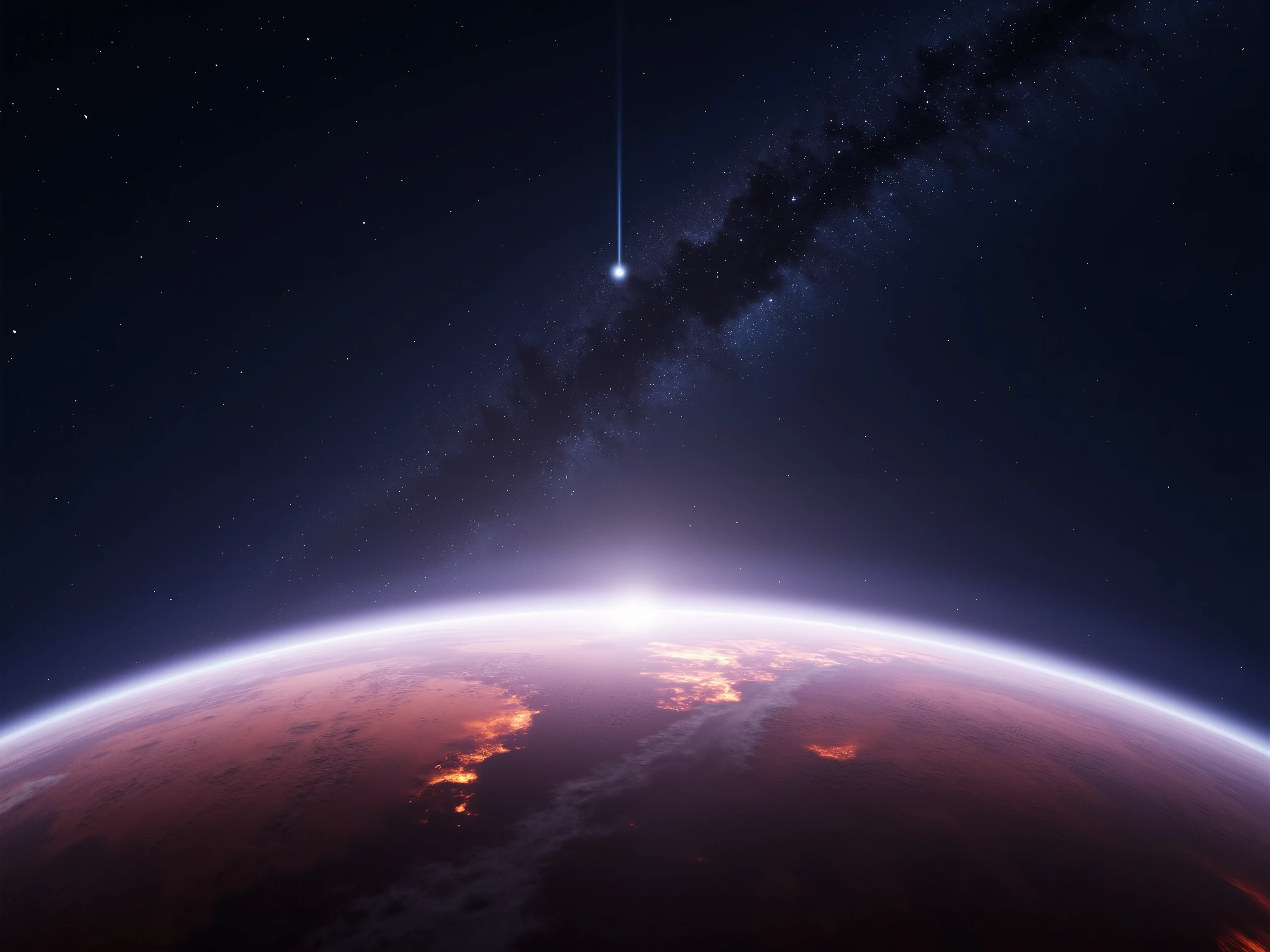 Outer Space, Stars Shining in the background, With a planet visible from below
