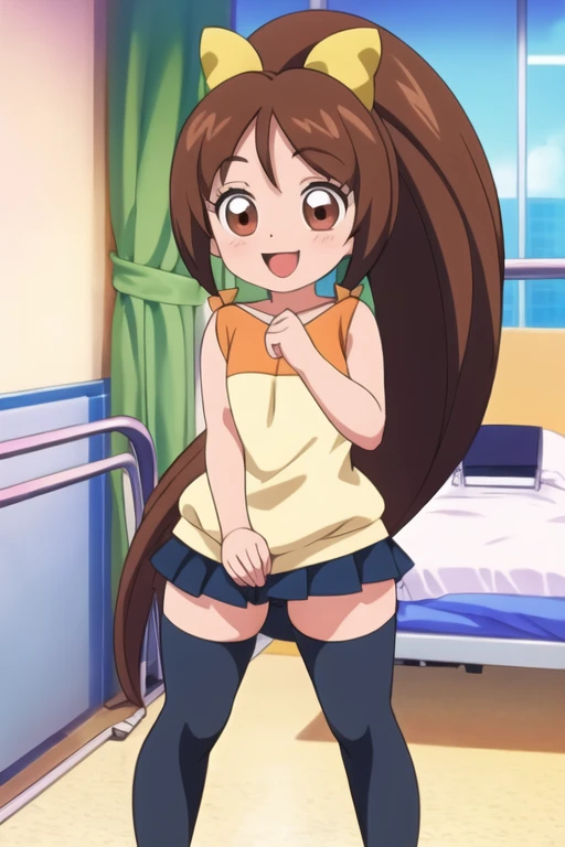 Sundomio, Brown eyes, Long Hair, Brown Hair, ponytail, Hair Bow,masterpiece, expensive quality, very_expensive_solve, big_file size, full color,(completely nude:1.2),pussy,niplles,