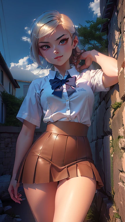 Girl with very short skirt and wet chlothes