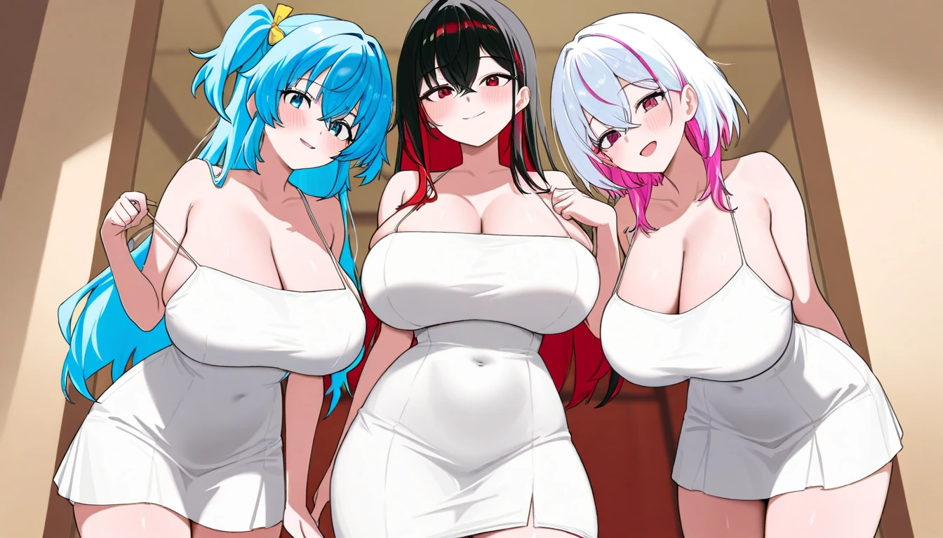 (masterpiece), Highest quality, (color: 1.1), (5, Red lips, Group photo: 1.4), (Mature Body: 1.1), (Huge boobs: 1.5), (茶colorい肌: 1.1), (muscle: 1.1), Blonde, Silver Hair, short hair, Long Hair, (Leaning forward: 1.4), (Open your mouth, Smile: 1.1), (Wink: 1.4), peace sign, (Completely naked.nude: 1.1), Cowboy Shot, (Bedroom: 1.1), 