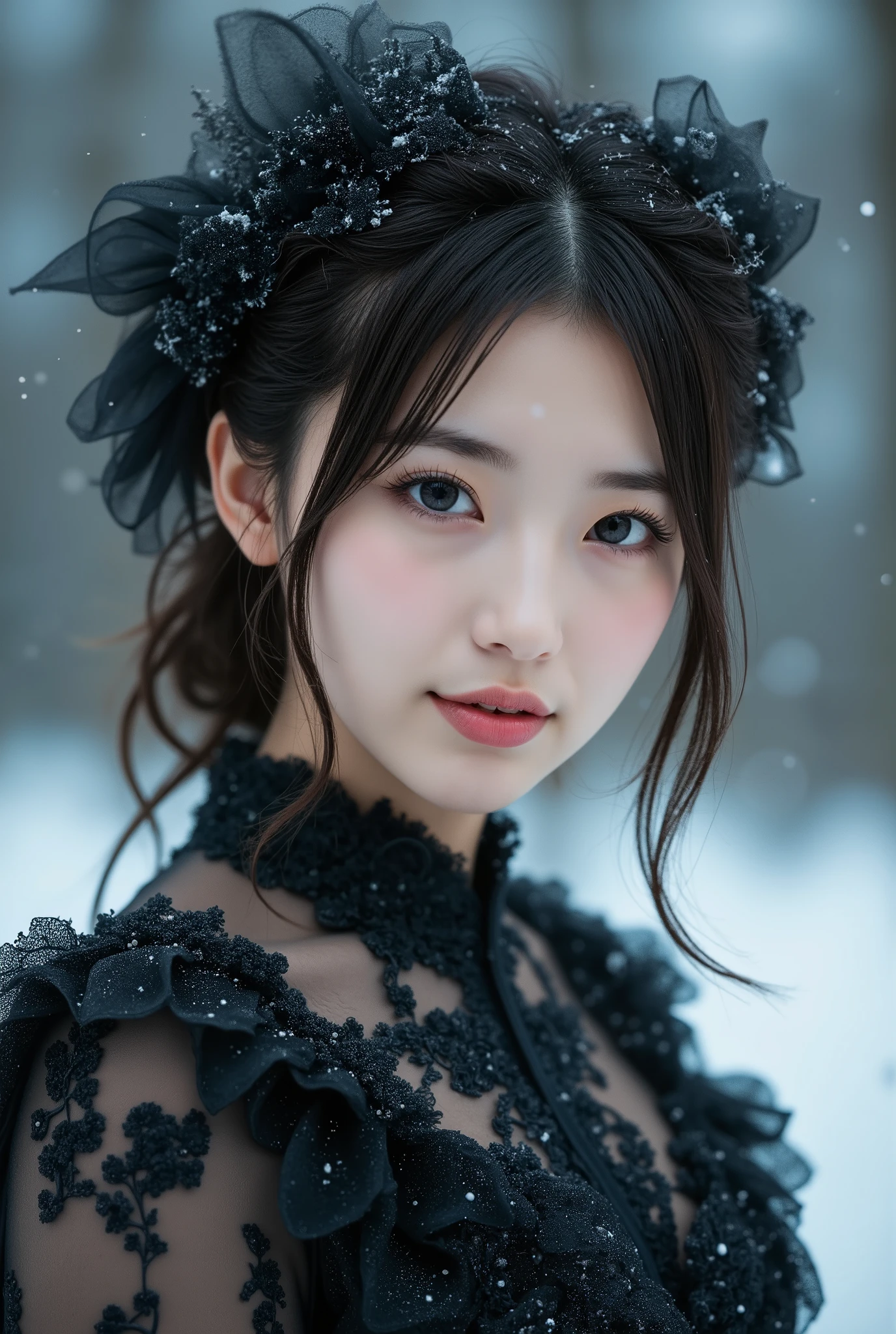 (8K、top-quality、masutepiece、超A high resolution:1.2) (Paul Rubens and Rebecca Guay's style:1.1) (Gloomy winter snow:1.4) Photos of beautiful Japan women A smile Erotic clothes