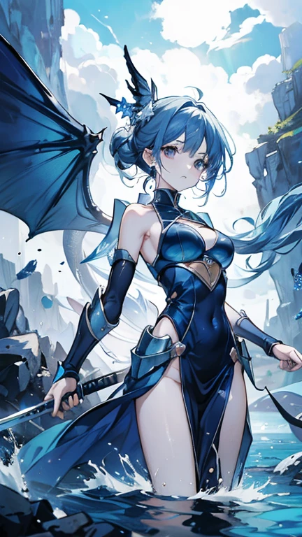 (Turquoise fantasy style) ,(8K),(illusory),Solitary,1 Girl,Yellow hair, Devil's Point,Gradient Wing, Practical, best quality, masterpiece, Ultra Detailed, Ultra-high resolution,rest (outdoor),Flying in the sky,moon,spear,Look at the audience,Scary face