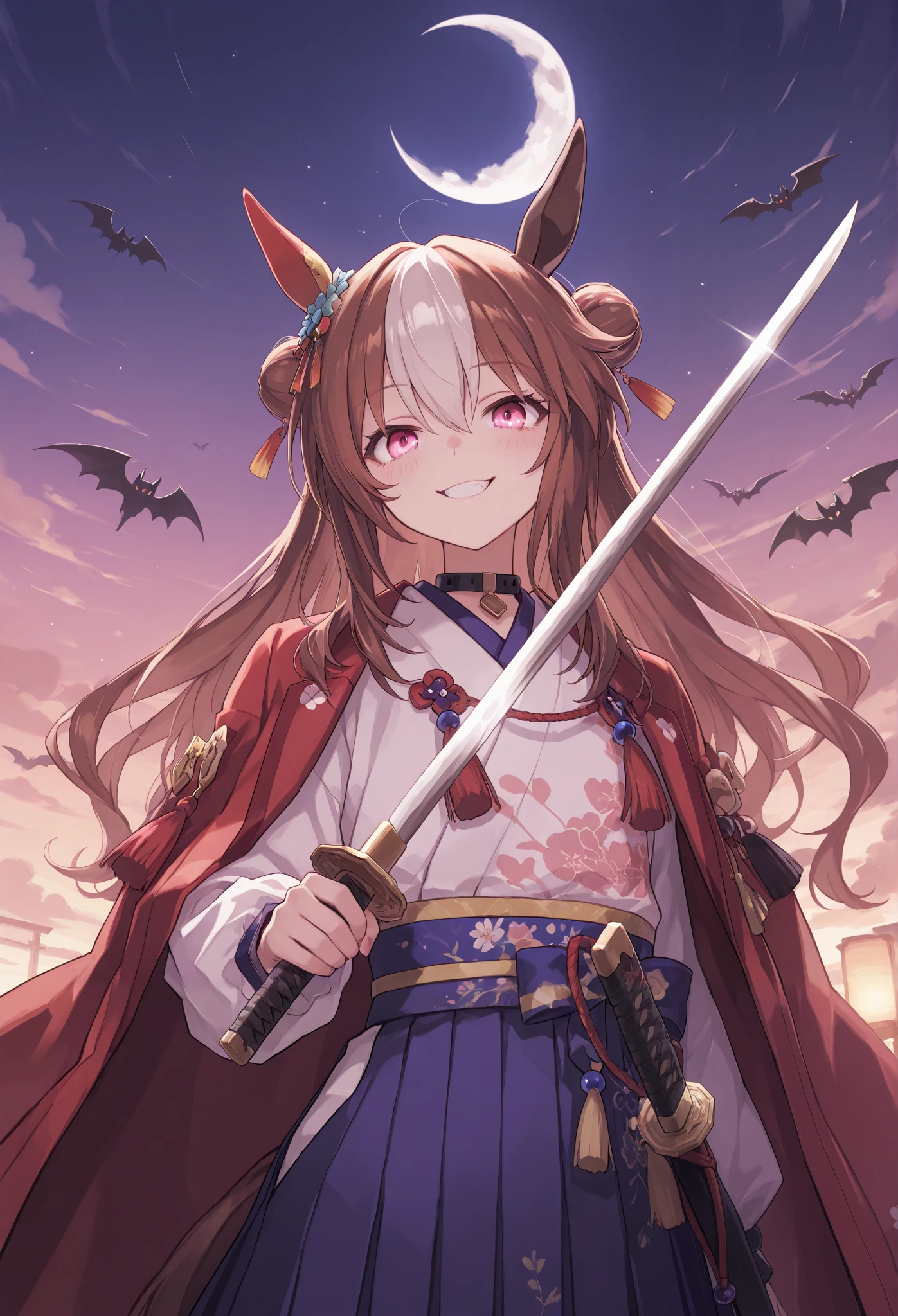 {{{Racecourse:1.6}}} {{{ 【             focus on the upper body        :1.5}}},(           high resolution),(           high resolution), (unity 8k wallpaper),(           detailed image       ), {{{Type Moon     :1.7}}},((draw:1.5)),  Kopano Ricky\( Uma Musume\) , },{   seductive smile  }  \( Uma Musume\),
,{{{   Crazy Smile   :1.6}}},{{{Demon King  :1.6}}}},{{   heavy cloak with collar       }}},{{{  kimono:1.8}}}:{{{:1.5}}},{{{ 悪魔の角 :1.7}}},{{{    big Japanese sword}}},{Onigashima},{  Crescent Moon and Clouds   },{   Attack with a Japanese sword     } 「    Warrior attacking with a Japanese sword     」
「    Attack by raising a sword    」
「     A samurai holding up a sword {x} There is a devil's horn on the head {x} Attack with a sword  」
「  Ninja slaying with a sharp sword     」