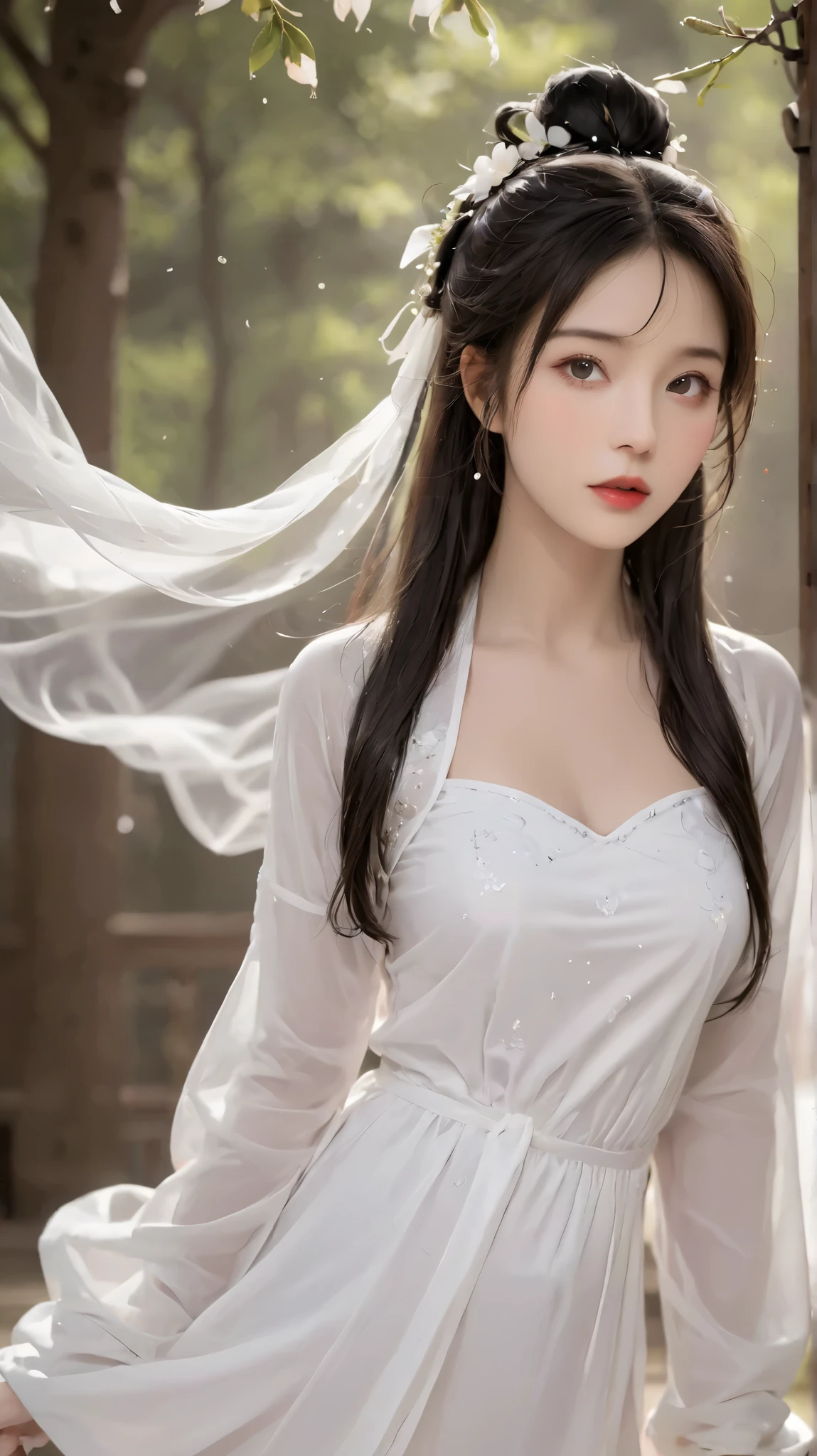 (Best quality,4K,8K,A high resolution,Masterpiece:1.2),Ultra-detailed,(Realistic,Photorealistic,photo-realistic:1.37),Gorgeous,Beautiful,Long golden hair, The goddess in a white dress sits on the steps, 浴室,Sexy girl,Illustration style:Kim Masaichi Kwang, Japanese goddess, Yoshigaki, Amazing goddess, ethereal figure, mesmerizing eyes, Beautiful white costume, Bright sunlight, gleaming silver, Yoshitomo Nara, Fuzzy dragon-shaped smoke