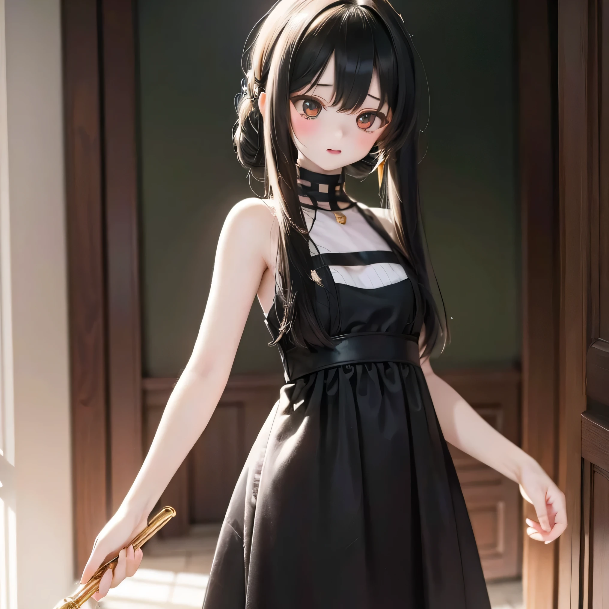 black long dress
Pick up the weapon ( top quality,4K,8k, high resolution, Masterpiece:1.2) lift the weapon
Long black hair that can be used for 25 years