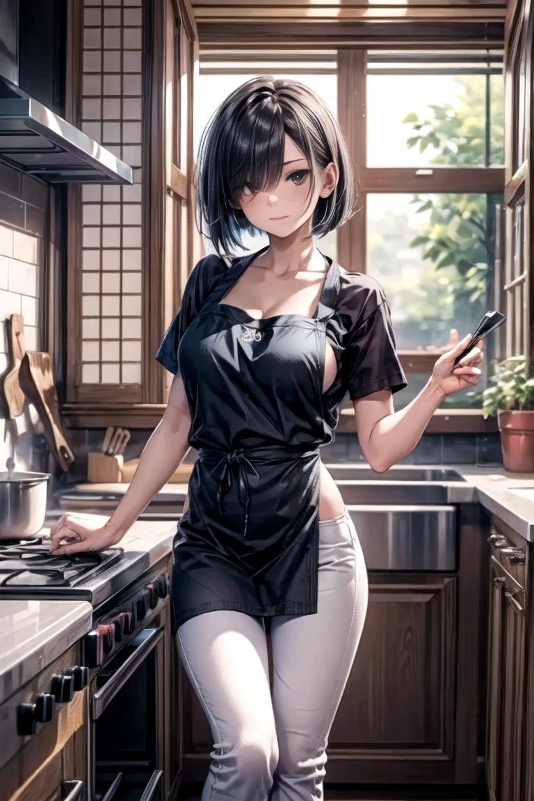 ((perfect anatomy, anatomically correct, super detailed skin)), 1 girl, japanese, 16 years old, (detailed ultra-oily shiny skin:1.1), watching the view, (smile:1.2),
beautiful hair, beautiful face, beautiful detailed eyes, (short hair:1.2, bob cut:1.2), blunt bangs, babyface,
beautiful clavicle, beautiful body, beautiful breasts, (large breasts:0.8), beautiful thigh, beautiful legs, barearms,
(((naked:1.3), white apron)),
(beautiful scenery), inside kitchen, walking, standing,
(8k, top-quality, masterpiece:1.2, extremely detailed), (photorealistic), beautiful art, visual art, depth of fields, cinematic lighting, ,