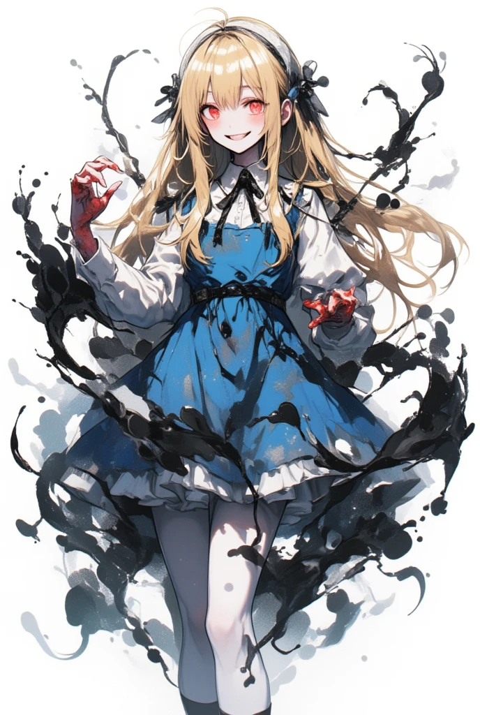 (masterpiece, high quality, mysterious, Ideal body type), (Ultra-high resolution, 8K RAW Photos, Realistic, Natural light, Fabric Shading), Wide Shot Photography:1.6, (One Beautiful Anime Girl:1.3, 16 years old, alone:1.5, Mature Woman:1.5, Browsing Caution:1.25, whole body:1.3), Glowing Skin, break, ((Alice in Wonderland:1.3, cute女の子, cute, cute, interesting, Girl Falling From the Sky:1.5, Girl Flying in the Sky:1.5, The girl is floating in the air:1.1, The wind lifts up the skirt:1.5, (Embarrassing:1.3), wonderful, Put on an apron and put your hand on your crotch:1.35)), break, ((trump card, Trump, Tea cup, you can, teaspoon, Small Clock:1.3, lipstick, candy:1.2, クッkey, Jam jar, key)), ((Royal Blue Dress :1.5, Wearing a long flared skirt:1.3, White apron, White Stockings)), (medium length platinum blonde hair:1.2, Twin tail hair:1.6, Her hair was tied with a large ribbon.), (blue eyes, Bright eyes with highlights, Detailed eyes), (Sleep on your back:1.4, Leaning forward:1.2, Stand up straight、Spread your legs:1.5), ((Dutch Angle:1.5, whole body:1.3, Crotch focus:1.3, From below:1.5, Poor posture)), Cinematic images, Exotic Wallpaper, colorful, Pop Art, Great art, (Fantasy Images:1.5), ((Correct Anatomy:1.5, Perfect Anatomy:1.3, Right Action, Small feet:1.2)), 