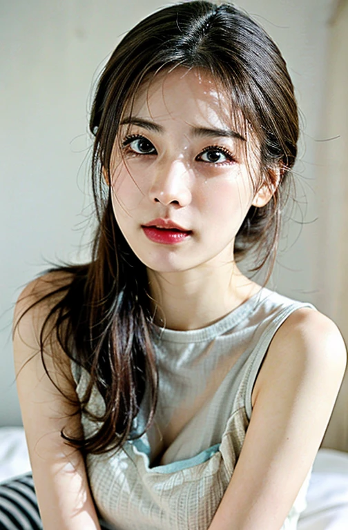 8k, best quality, masterpiece, realistic, ultra detail, photography, HDR, ROW photo, highres, absurdres, smoother light, official art, depth of field, (brightening light:1.1),
face close-up, slender, finely detailed face, shy, beautiful details eyes, 19years old korean, pretty, (best quality real texture skin:1.4),
t-shirts, wind,