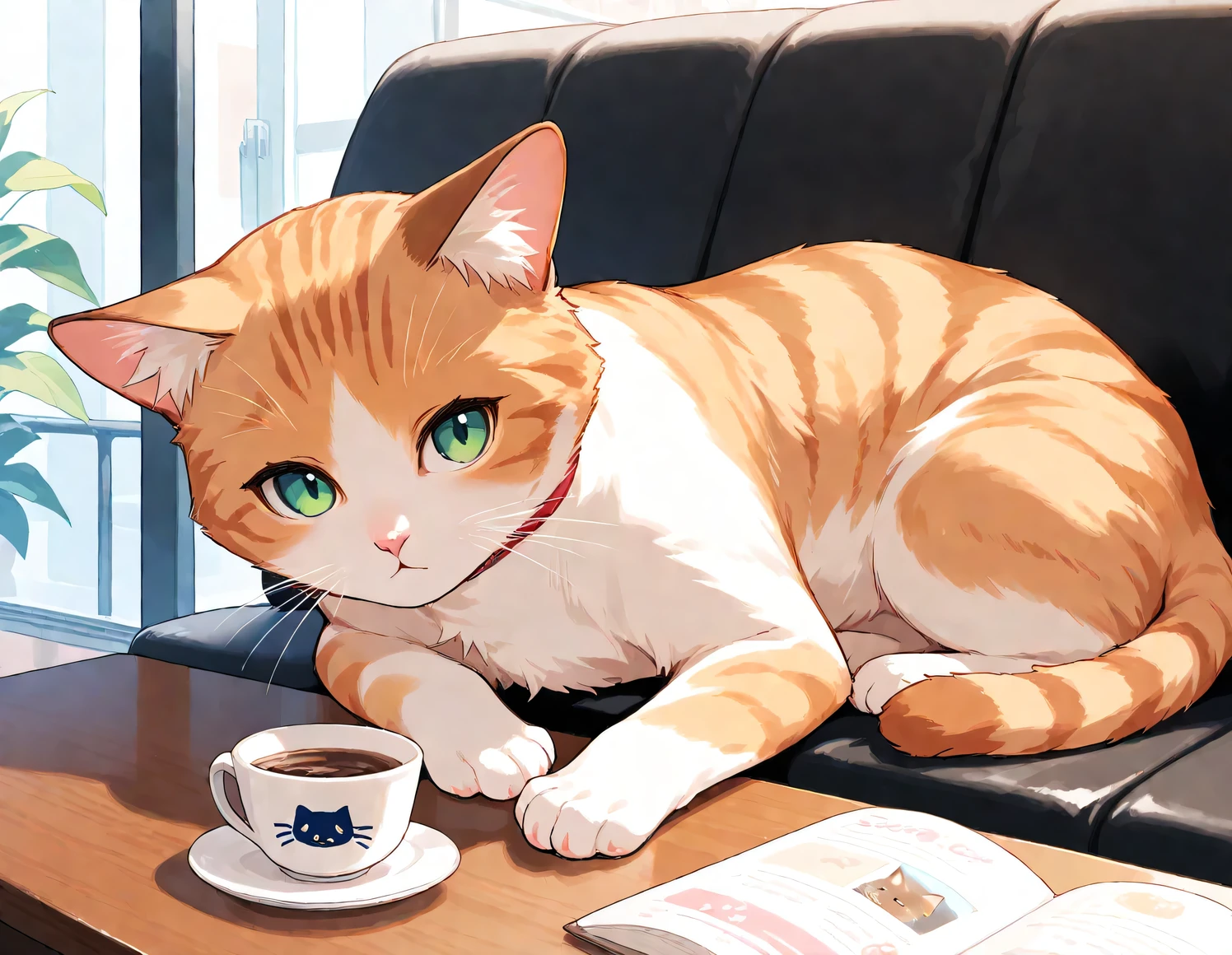 (masterpiece), (best quality), (ultra-detailed),
cat cafe, cat focus,drinking cat, no human