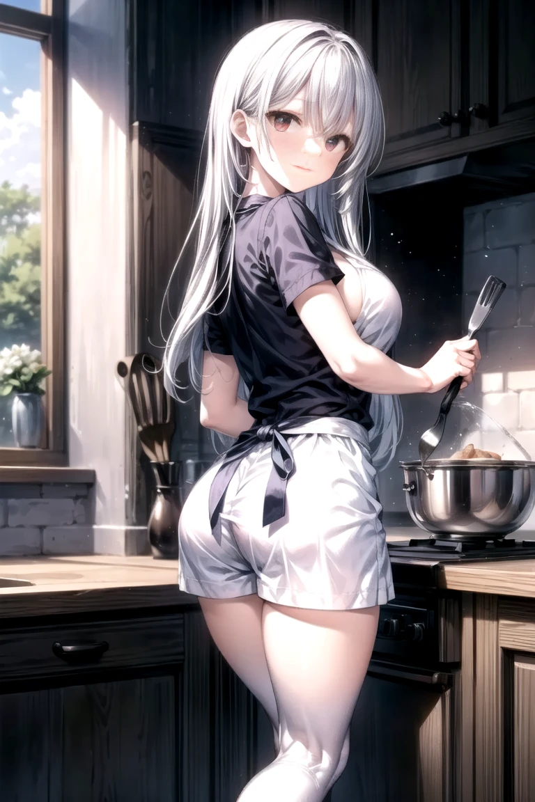 Absurd resolution, high resolution, (masterpiece:1.4), ultra-detailed, 1girl, wide-angle lens distortion, shy, sexy pose, sexual invite expression, in the kitchen, thighs, hand between legs, have to pee, leg together, cute, one eye closed, heavy breathing, firefly from honkai star rail, squishy thighs, masturbating, sitting, leaning forward