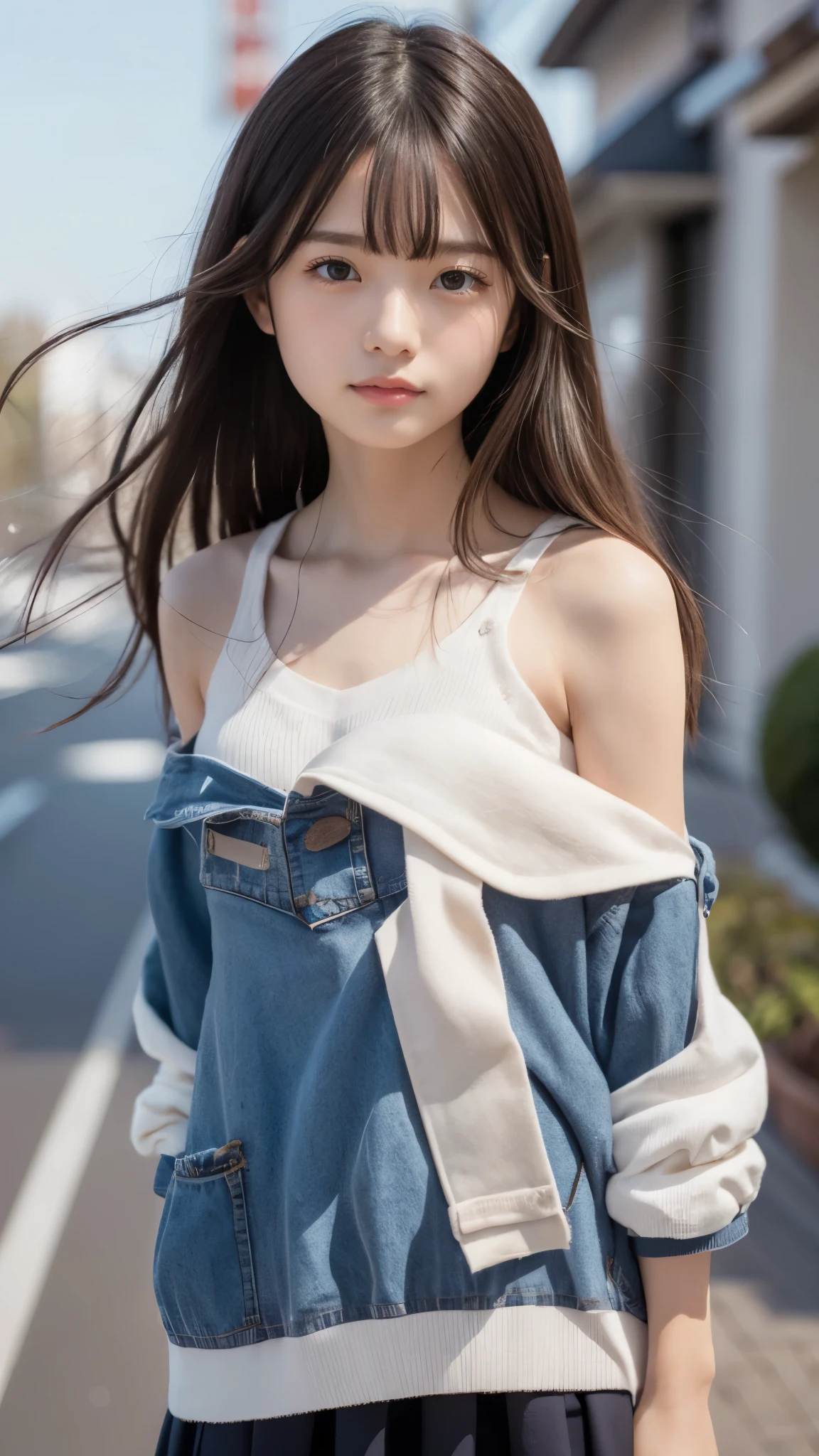 ((Live 2D)) Masterpiece, one girl , 、 full body , stand straight , , cute japanese high school uniform , Viewer, detailed face , Green girl 、((( A cute face with straight hair up to the shoulders))), ((( princess cut ))), , gradation hair, Multi Colored Hair , small smile , , Gradient Eyes , dark eyes , ( simple background, White background : 1.3)、((( upper body picture))),((( small smile )))、((( face swelling ))),(((Round face))),((( the wind is blowing ))),((( face close-up )))