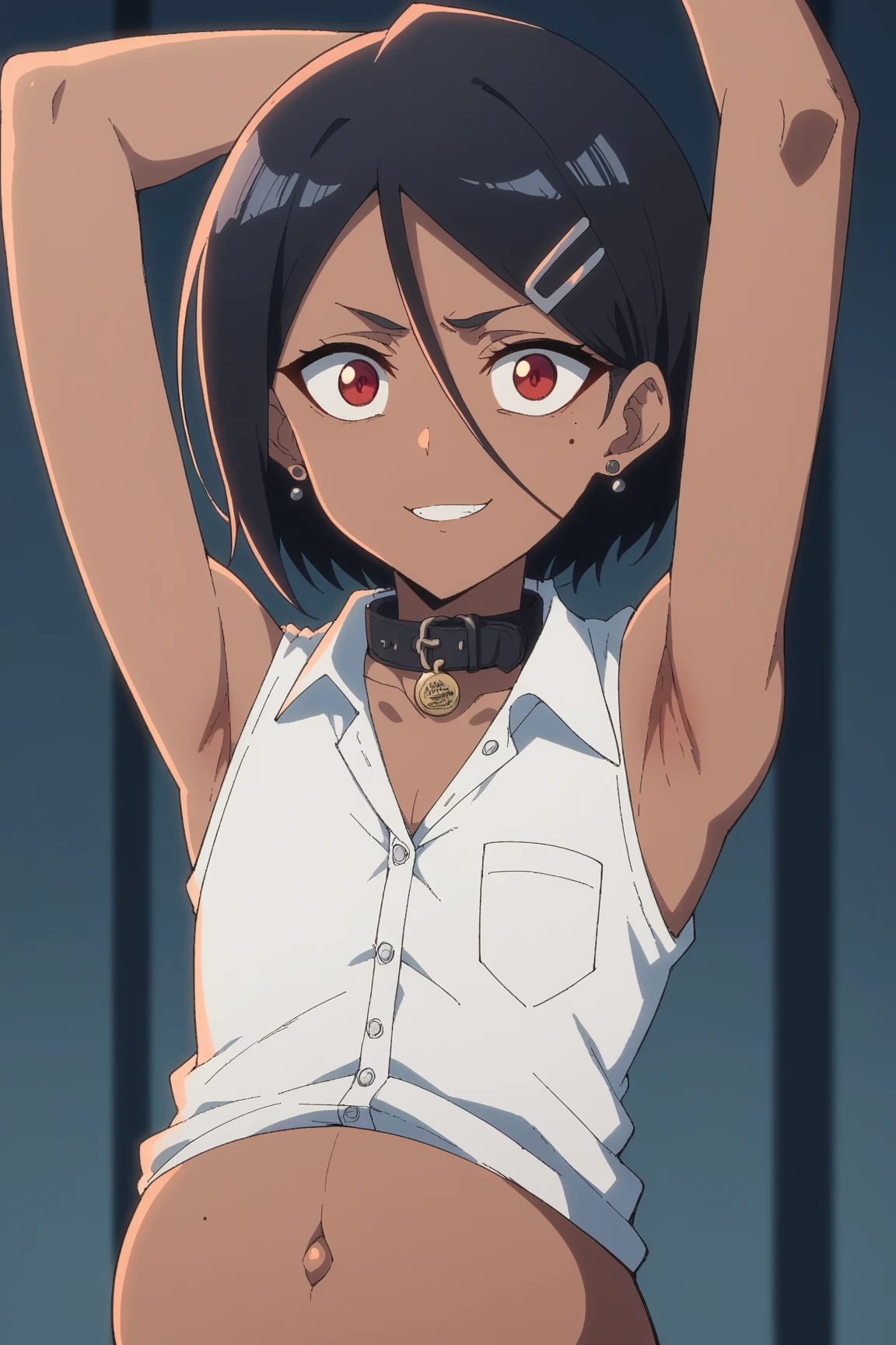Highres, Masterpiece, Best quality at best,Best Quality,hight quality, hight detailed, 1boy, Boy, Young boy, Shota, Fluffy hair, Side bangs, Solo person, Sleeveless hoodie, Croptop, Navel, Choker, Glove, Arm cover, Belt, Collarbone, Depth of field, Anime screencap style, thin line, Seductive pose, open mouth,Seen from the front, Little sweat, Kpop, Cute boy, Slim body, (very small and short stature), (very young boy), 12-year-old boys, Blurry and simple beckground, bokeh, Uhd