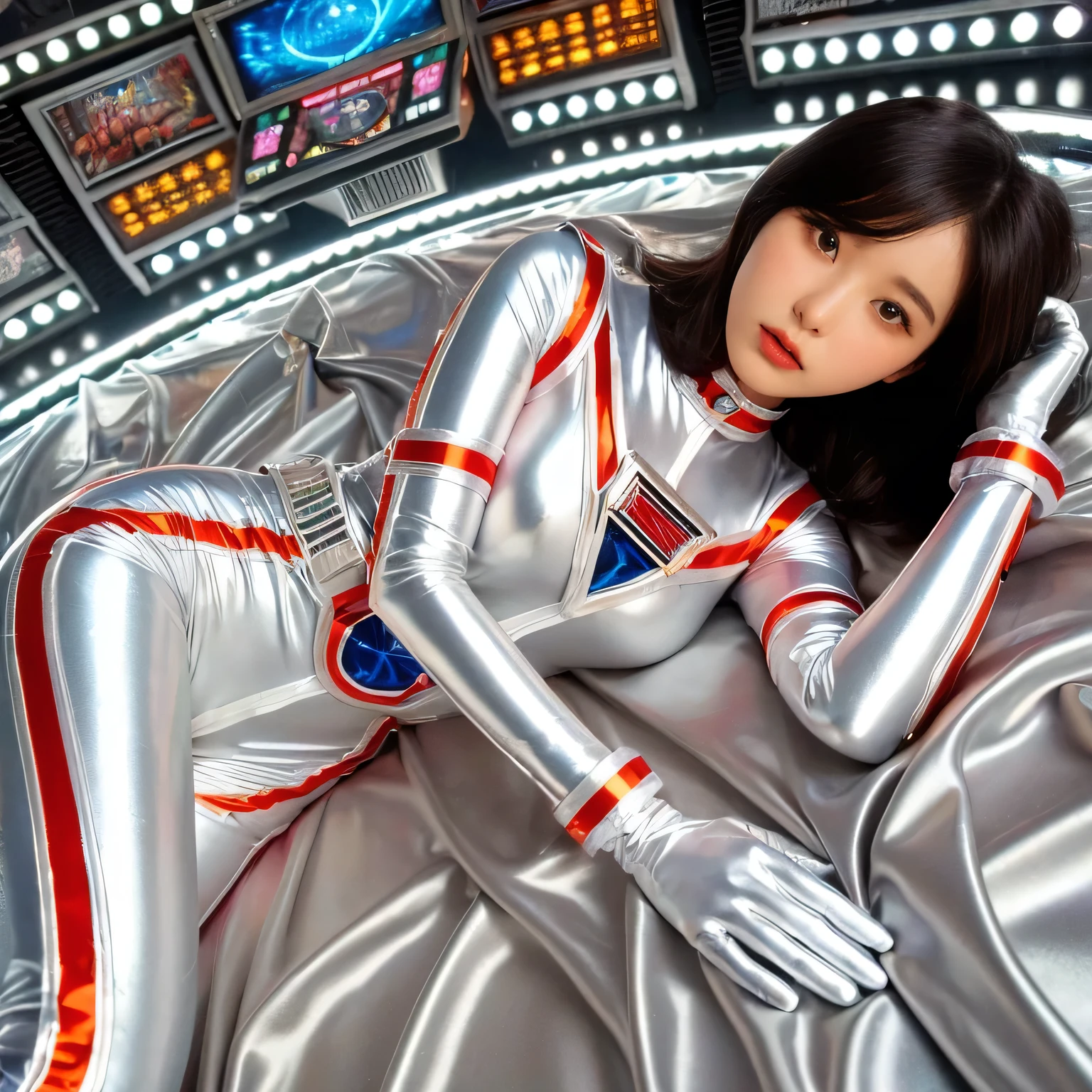 best image quality、Super high resolution、(realism:1.4)、Korean beauty star、The most beautiful KPOP star、horny face、Horny Korean makeup、erotic expression、A body that makes you want to touch it、erotic photos、((Realistic shiny satin fabric texture、High-gloss stretch satin fabric that is smooth and smooth to the touch.、The drape of the curved part of the shiny satin fabric、strong shiny costume、The smooth and beautiful quality and luster of the costumes、A shiny costume made of high-quality satin fabric with high density.、Smooth to the touch oil light liang ultra-class battleship skin coat COS、Super SentaiWomen&HeroineSuit、Texture of costumes that satin fetishists respond to、Thin, glossy stretch satin fabric)),8K photo quality