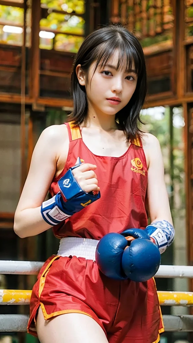 (8K、Raw photography、Highest quality、masterpiece:1.2),(Black Hair、Dark Eyes:1.9),(:1.6)、View your viewers,Front view,White skin,(boxing:1.4)、(Tight waist:1.6)、(Clothes that accentuate the shape of the breasts:1.0)、(Big Breasts :1.3)、Slim figure、Ultra-high resolution,beautiful,beautiful fece,(One person、No background:1.9),whole bodyボディー,Japanese women,(reality的:1.37)、Photon Mapping,reality、(Baby-faced and cute: 1.4)、(Cute Smile: 1.8)、(Round face: 1.8)、Radio City、Physically Based Rendering、Depth of field rally background、photograph, (I can see your knees、Thigh close-up:1.8),(:1.6),whole body、Great quality