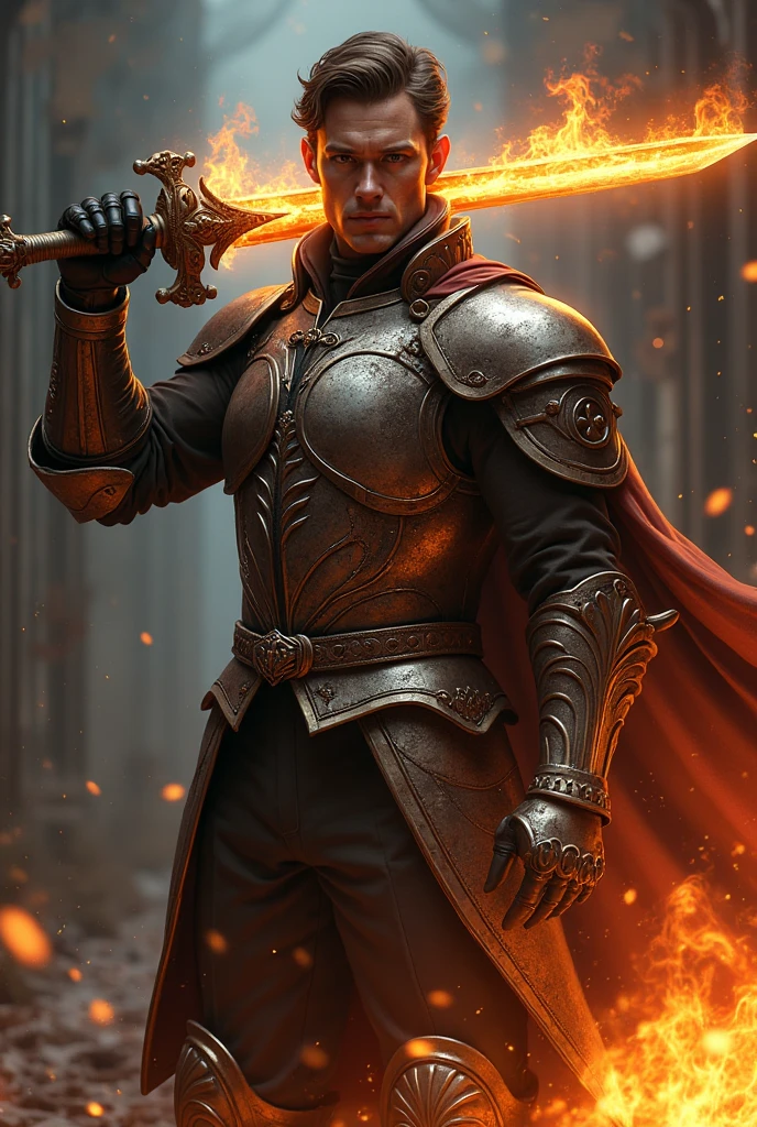 (extremely detailed 8k wallpaper), a photo of a middle-aged black male knight, with a fire sword in his hands, intricate, high detail, dramatic