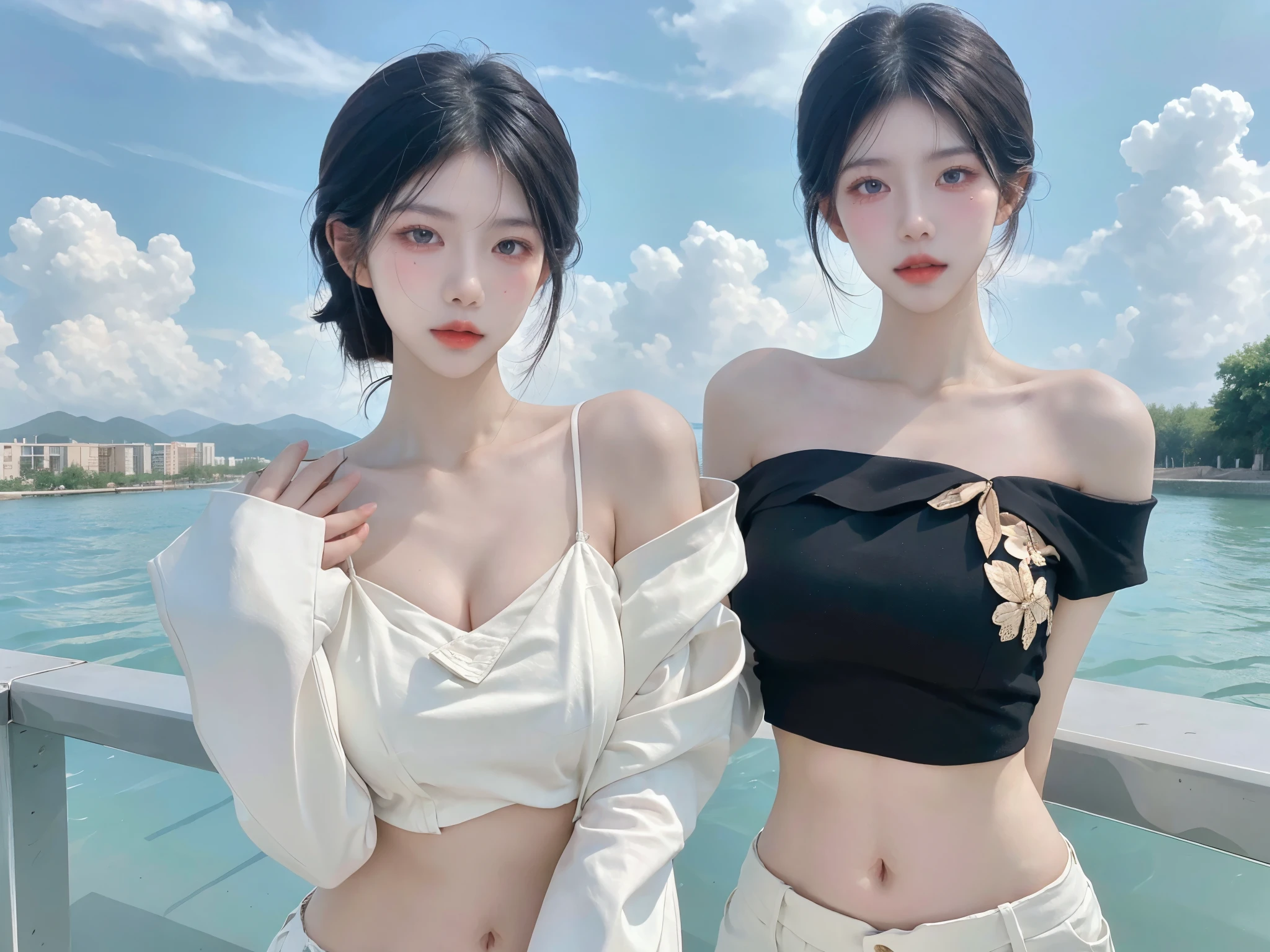 2Girls、the kiss、Top image quality、Raw photography、超A high resolution、An 18-year-old woman、round breast、Metallic Black Tube Top、Black leather skirt、Beautiful Eyes of Details、very elongated eyes、Beautiful eyelashes、Beautiful double eyelids、shorthair with very light brown hair,,、very slender physique、long boots、Glossy red lipstick、eyeshadows、eye line、Sad face、red blush、The whole body is soaking wet、