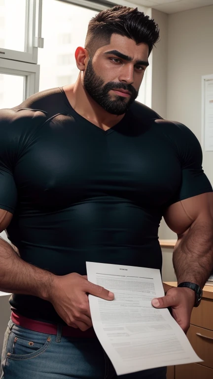 Front open Office suit and showing hairy chest close up focus indian perfect wetty big hairy monster bulge in pant and hand on wetty bulge, big amount saliva dripping from bulge, masterpiece
