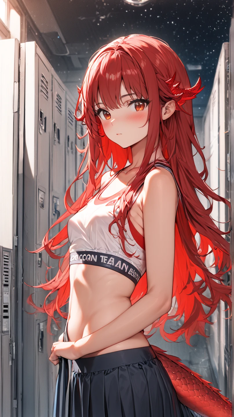 Highest quality illustrations:1.2), (kawaii girls:1.1), (((2girls)))、8years old、Lolis、Gamine、A tiny、kawaii、cute little、tiny chest、ultradetailed eyes:1.2)、(Yuri、the kiss、hug from behind、Grabbing the、Eyes half closed、eyecontact:1.erspiring、Hugged、red blush:1.1)、 BREAK first girl, Black cute sport bra and panties,  blonde hair, low space bun hairstyle、second girl, Red stripped Bra, white hair、long straight wavy hair, BREAK camisole、school skirt, Light red and braided hair、break(Locker Room:1.2)、(evening、evening、Orange Sunlight:1.2)、 BREAK(top-quality、ultra-detailliert、highly detailed and beautiful、超A high resolution、Detailed arm:1.2)、NSFW, Beautiful pool, correct anatomy, correct five fingers, ((((five finger))))